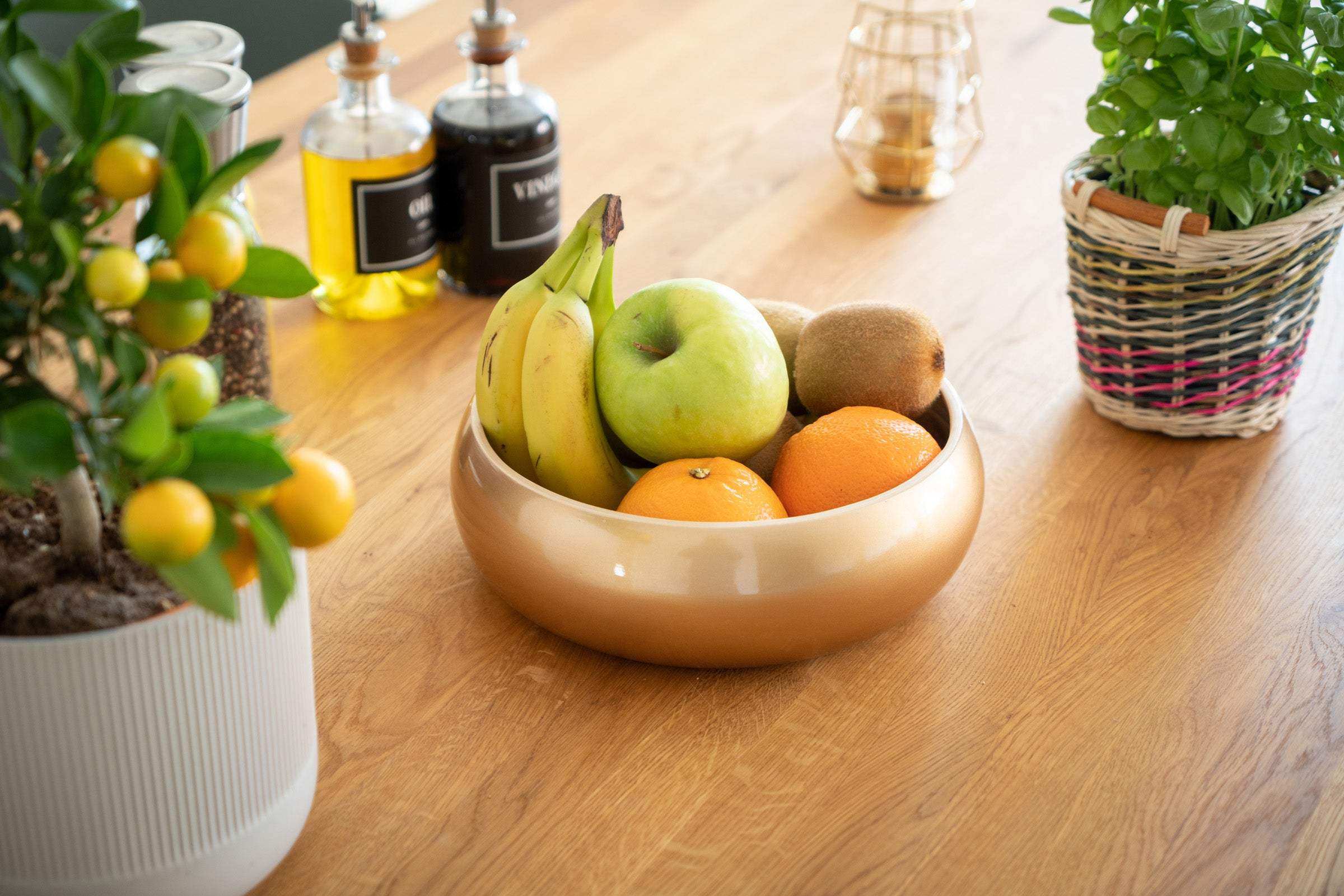 Obstschale aus Bambus Holz – Dekoschale mit glänzender metallic Lackierung - Decorasian.eu