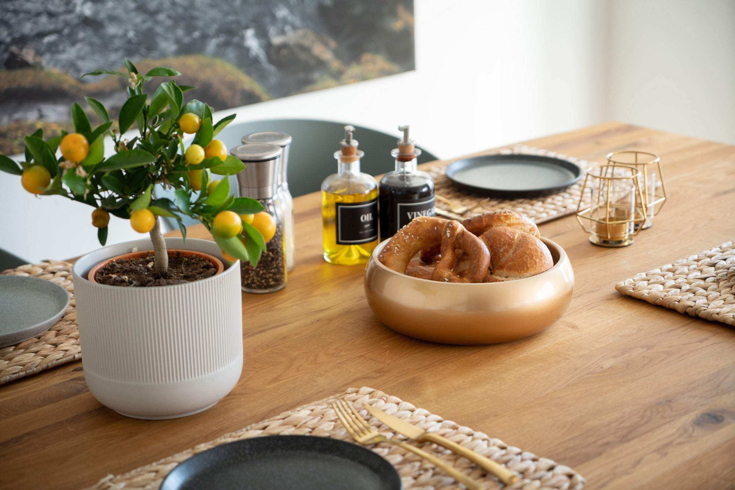Obstschale aus Bambus Holz – Dekoschale mit glänzender metallic Lackierung - Decorasian.eu