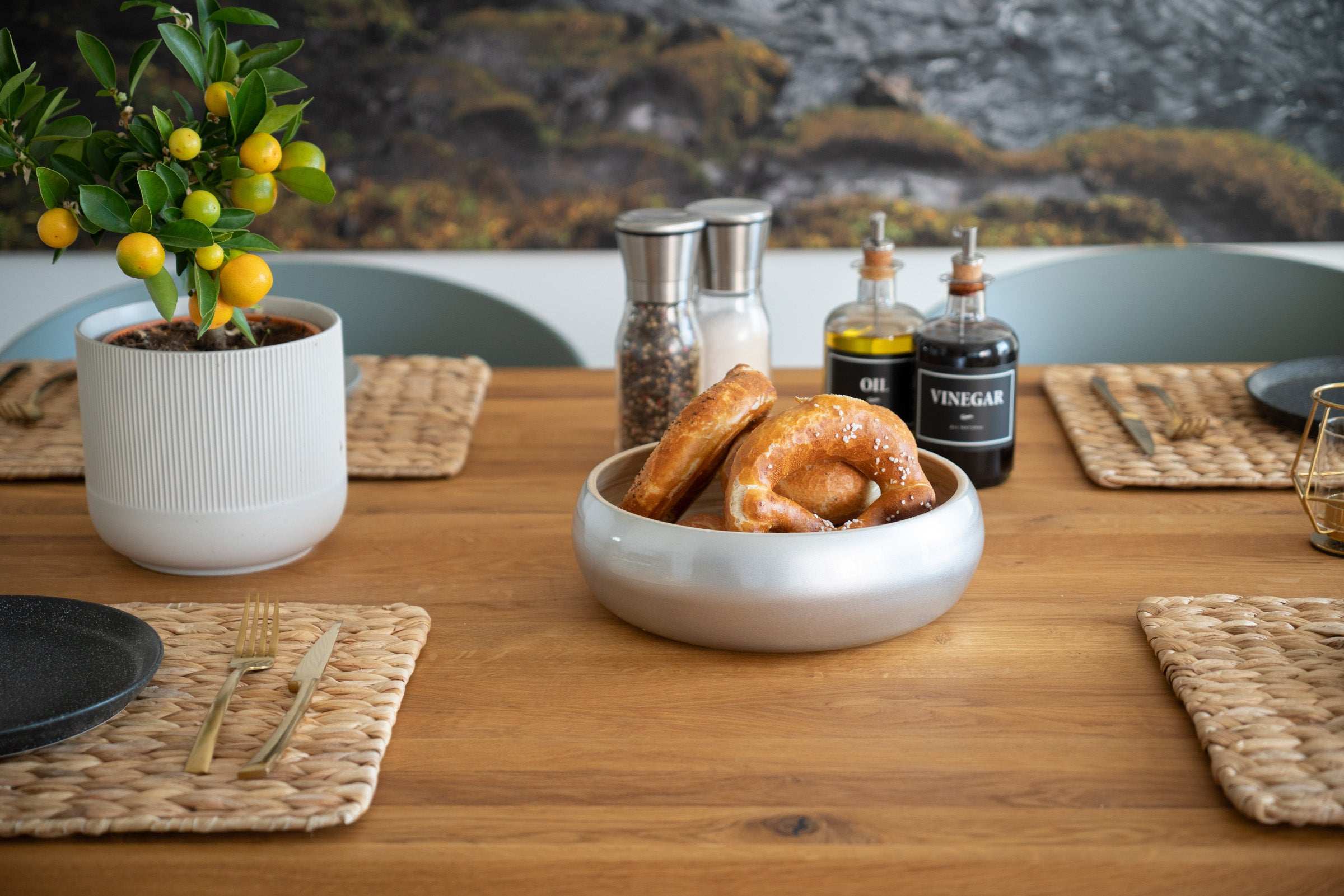 Obstschale aus Bambus Holz – Dekoschale mit glänzender metallic Lackierung - Decorasian.eu
