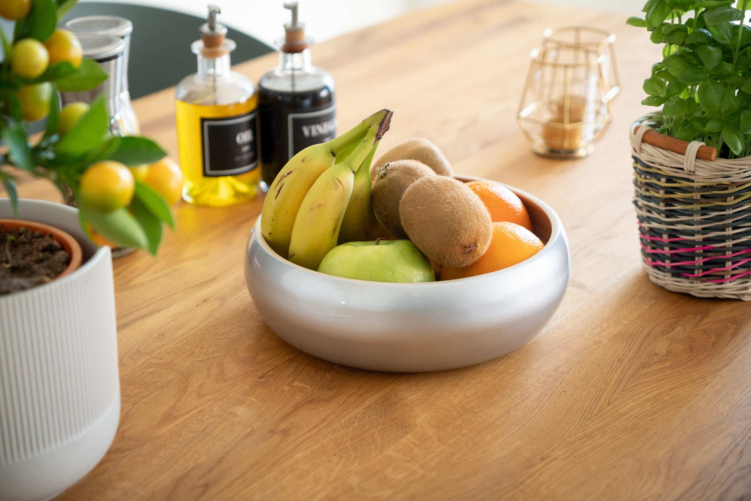 Obstschale aus Bambus Holz – Dekoschale mit glänzender metallic Lackierung - Decorasian.eu