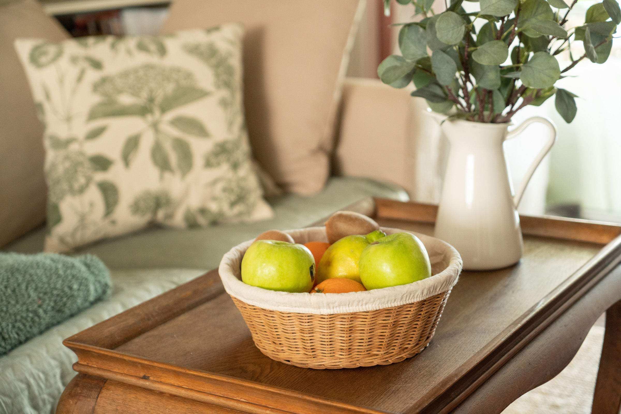 Set aus 3 Brötchenkörben aus Rattan geflochten mit Leinentuch - Decorasian.eu