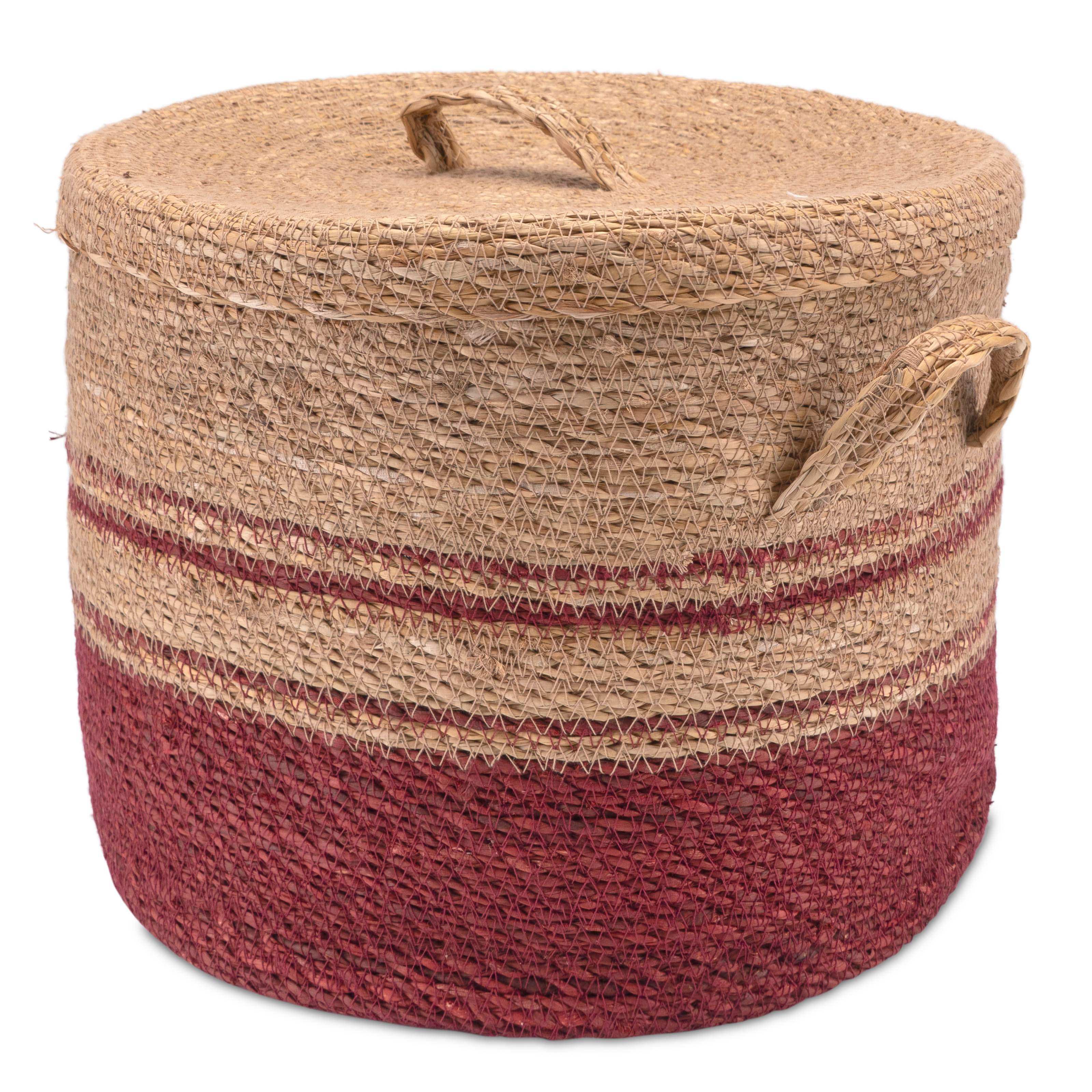 Seegras Korb mit Deckel - Aufbewahrungskorb Rot-Natur - Decorasian.eu
