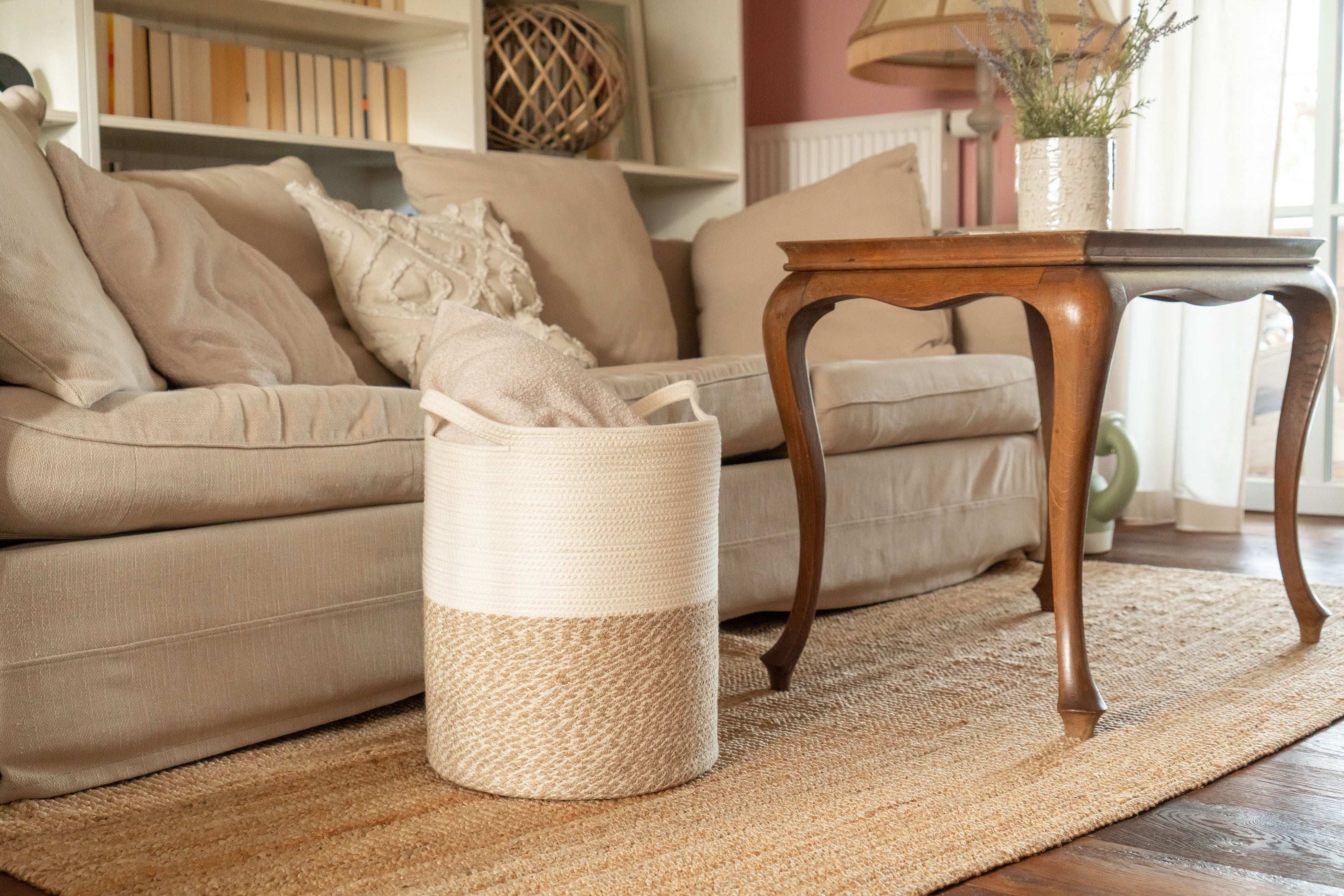 Großer Wäschekorb aus Jute und Baumwolle - Decorasian.eu