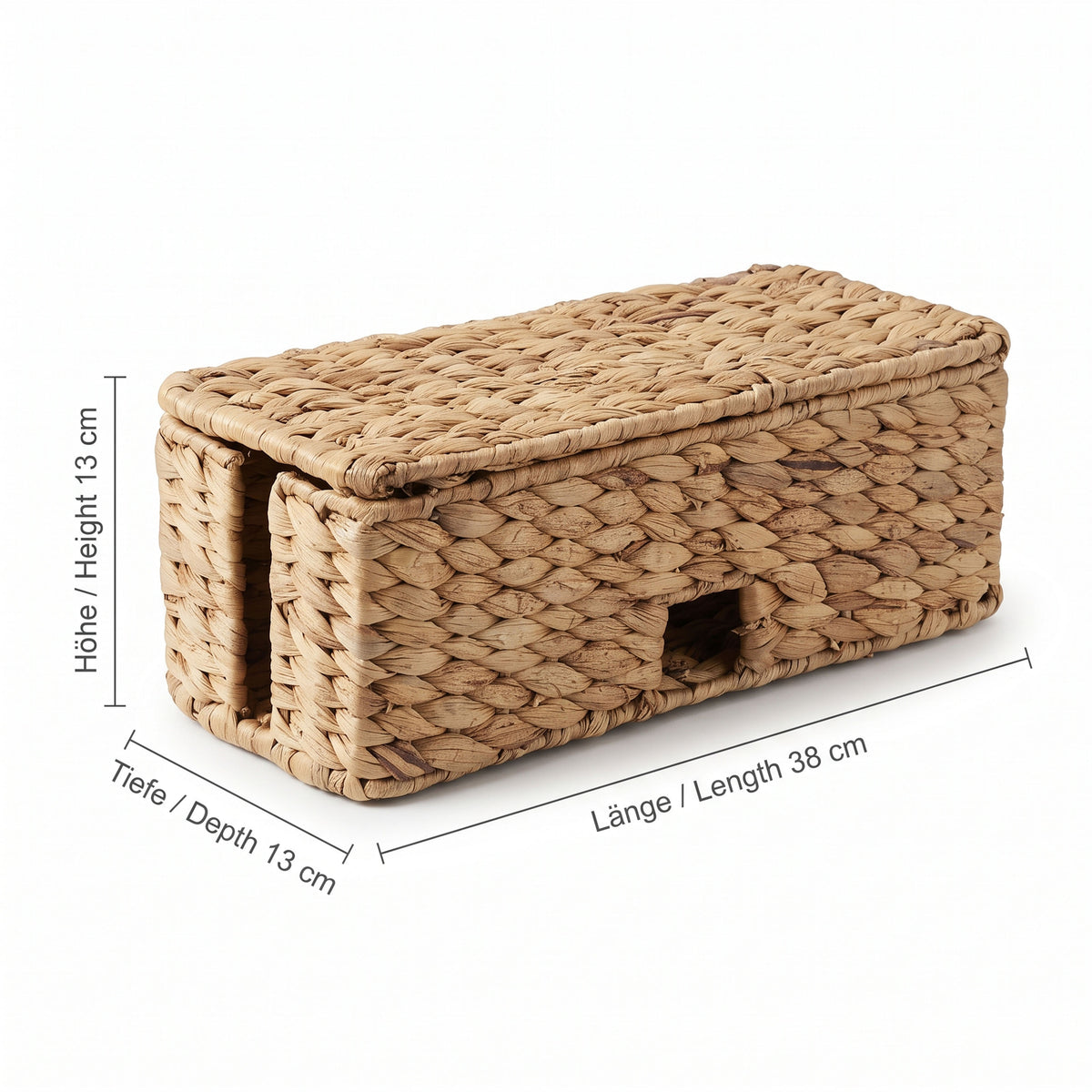 Kabelbox aus Wasserhyazinthe mit Klappdeckel – Kabel-Organizer