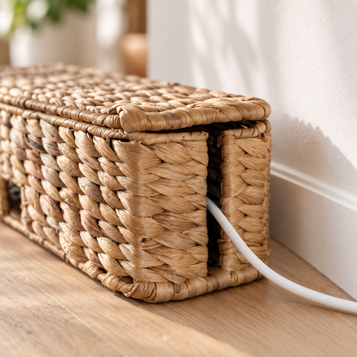 Kabelbox aus Wasserhyazinthe mit Klappdeckel – Kabel-Organizer