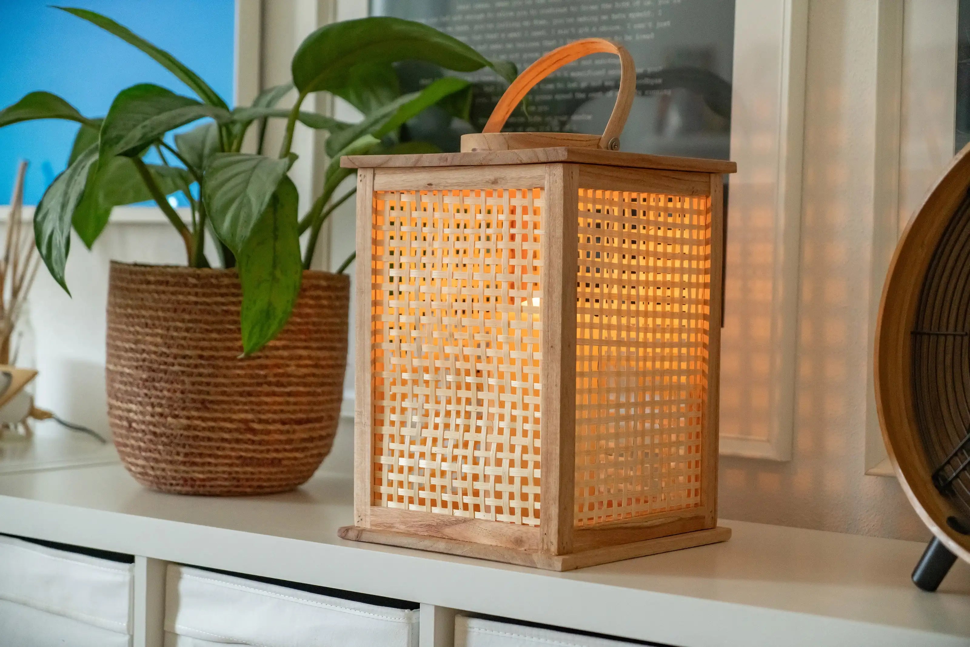 Boho Bambus Windlicht Laterne 25×25×35cm