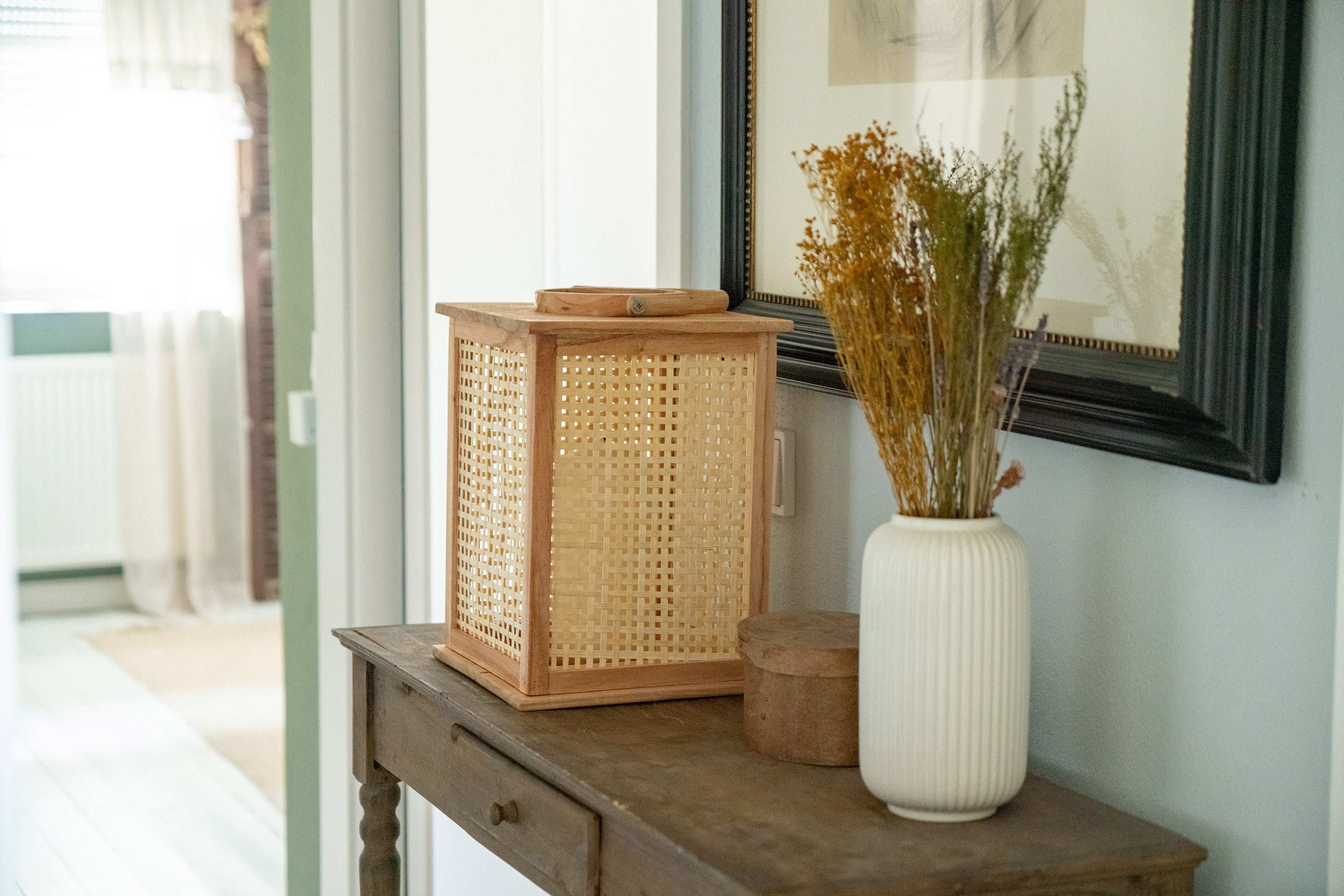 Boho Bambus Windlicht Laterne 25×25×35cm