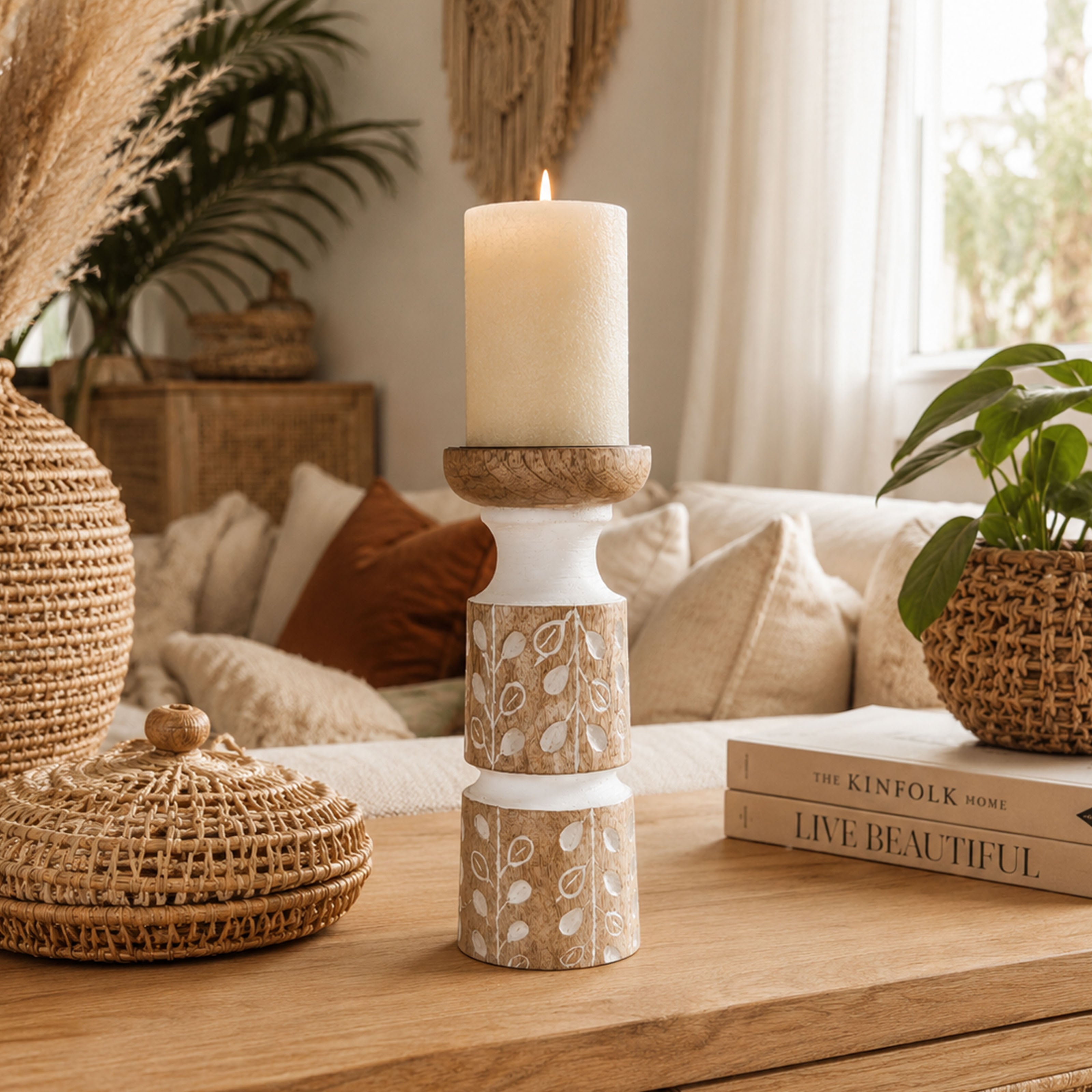 Handgefertigter Holz-Kerzenständer im Boho-Stil für dein gemütliches Wohlfühl-Zuhause
