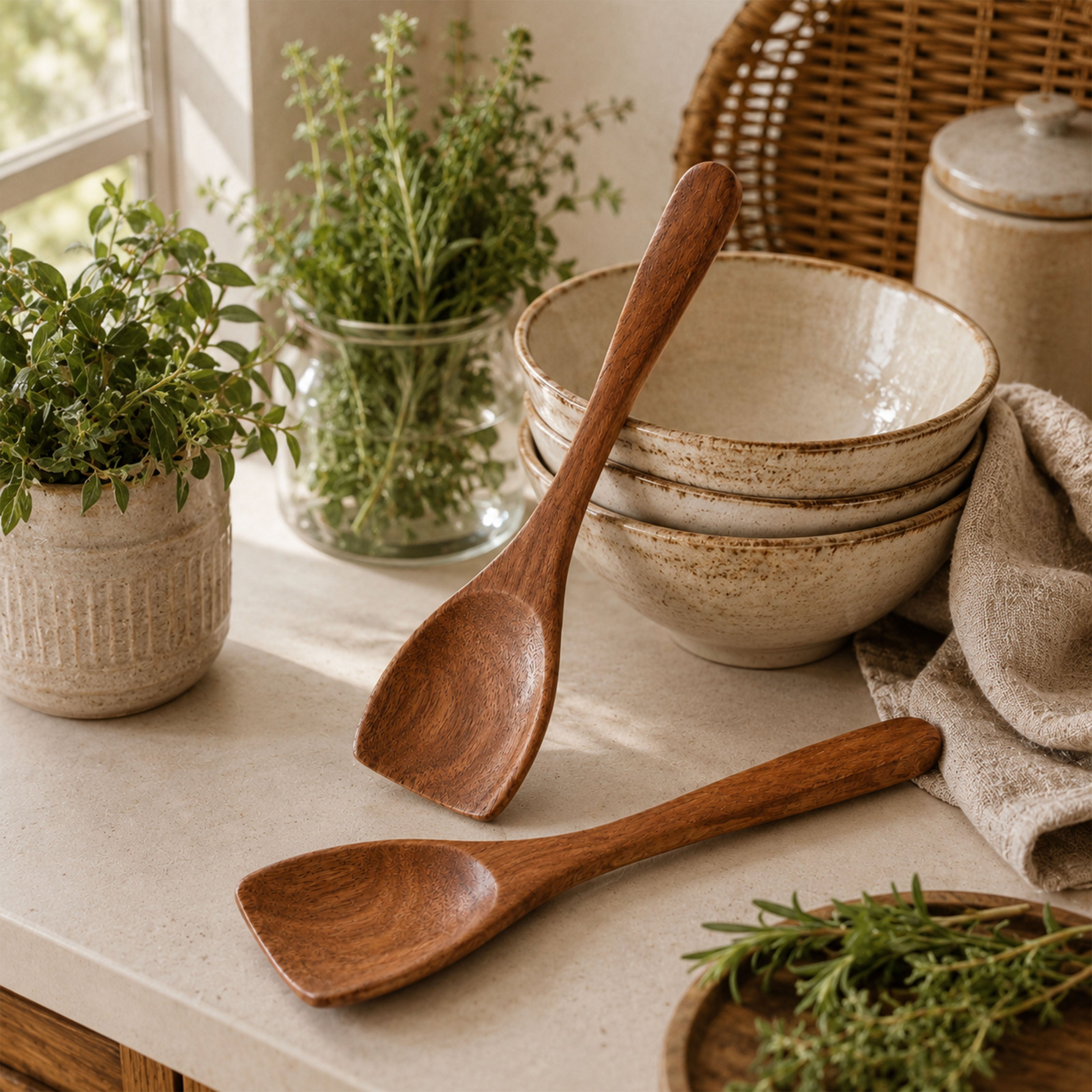 Handgefertigtes Salatbesteck aus Mangoholz – Vielseitige Holzlöffel für Küche & Pfanne