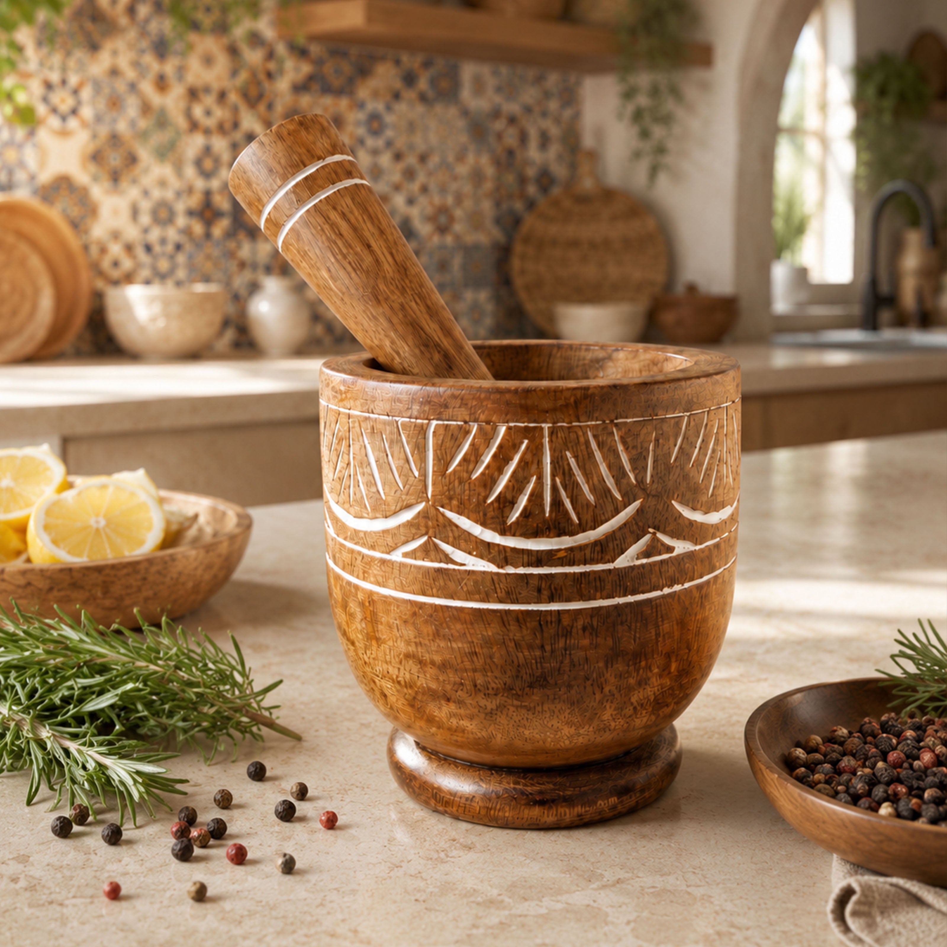 Exklusiver Mörser mit Stößel aus Mangoholz – Authentisches Design für deine Küche