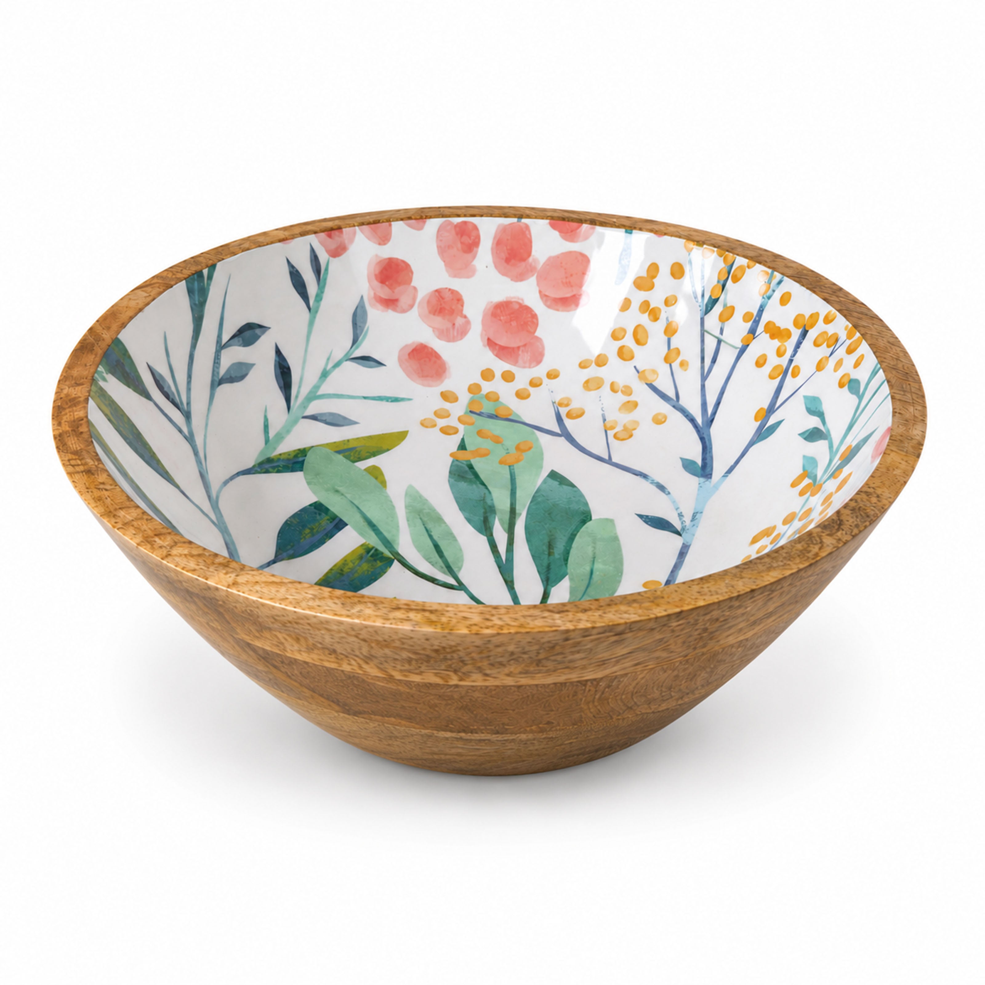 Mangoholz Schale mit Emaille-Muster für Salate & Dekoration - Blumenmuster