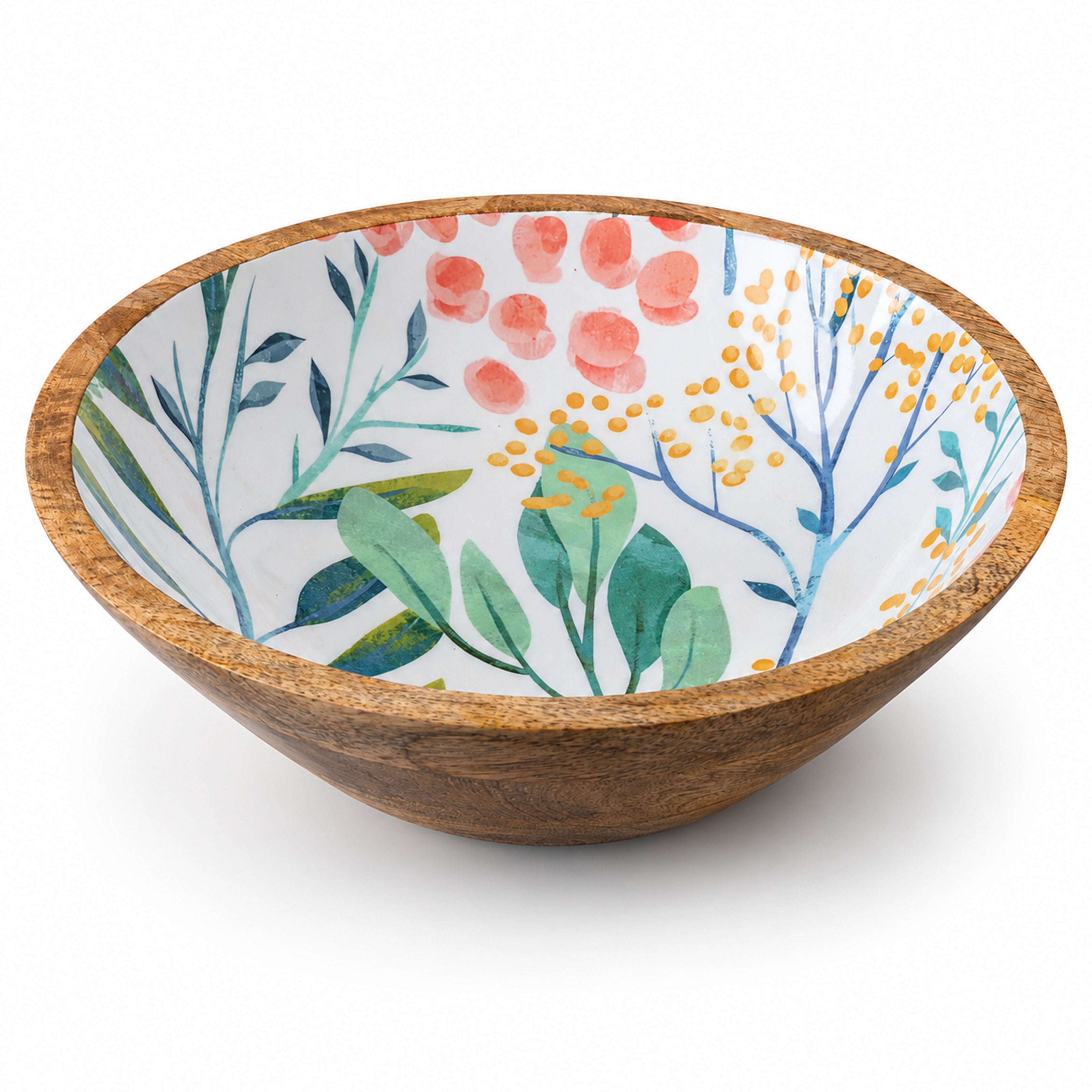 Mangoholz Schale mit Emaille-Muster für Salate & Dekoration - Blumenmuster