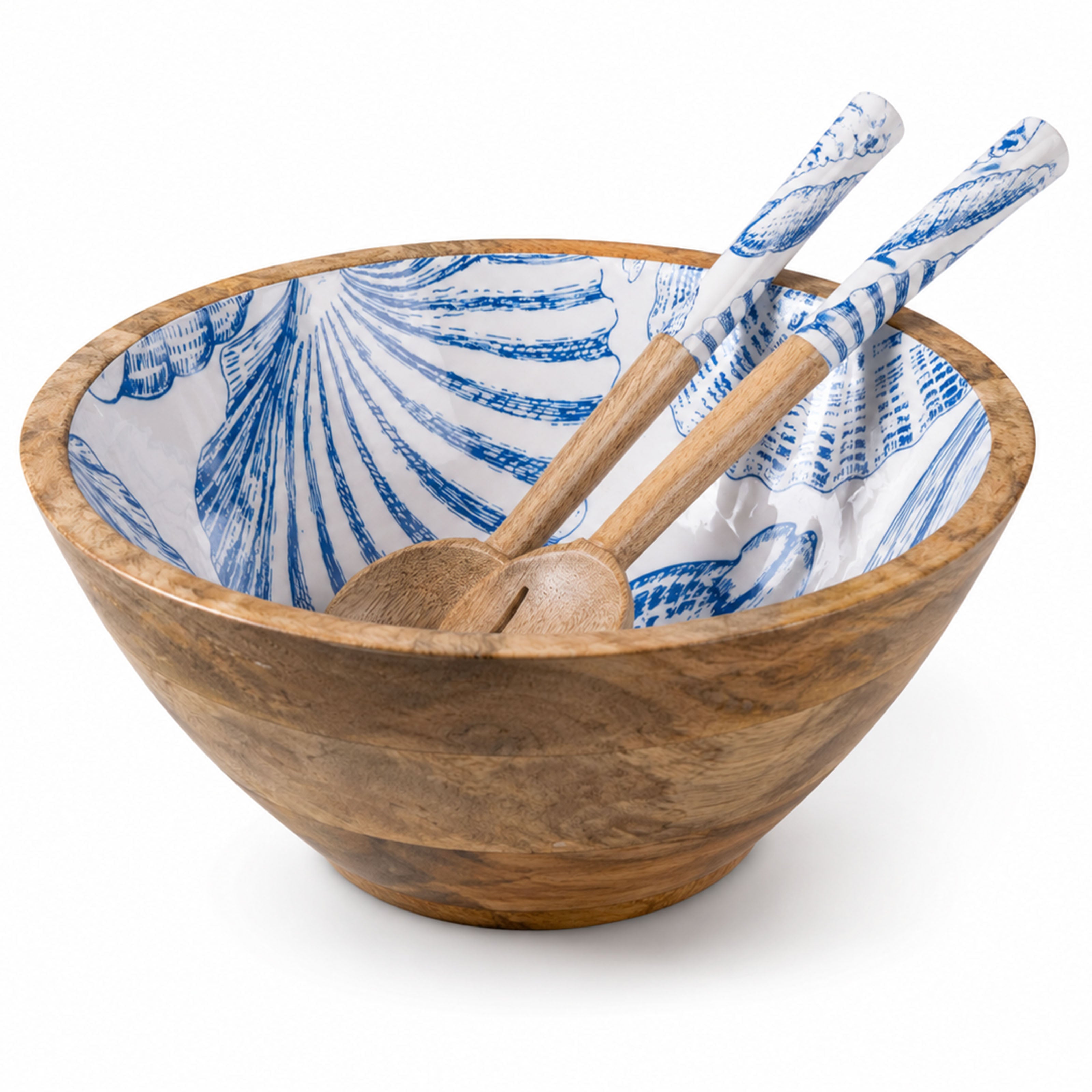 Mangoholz Schale mit Emaille-Muster für Salate & Dekoration - Muschel