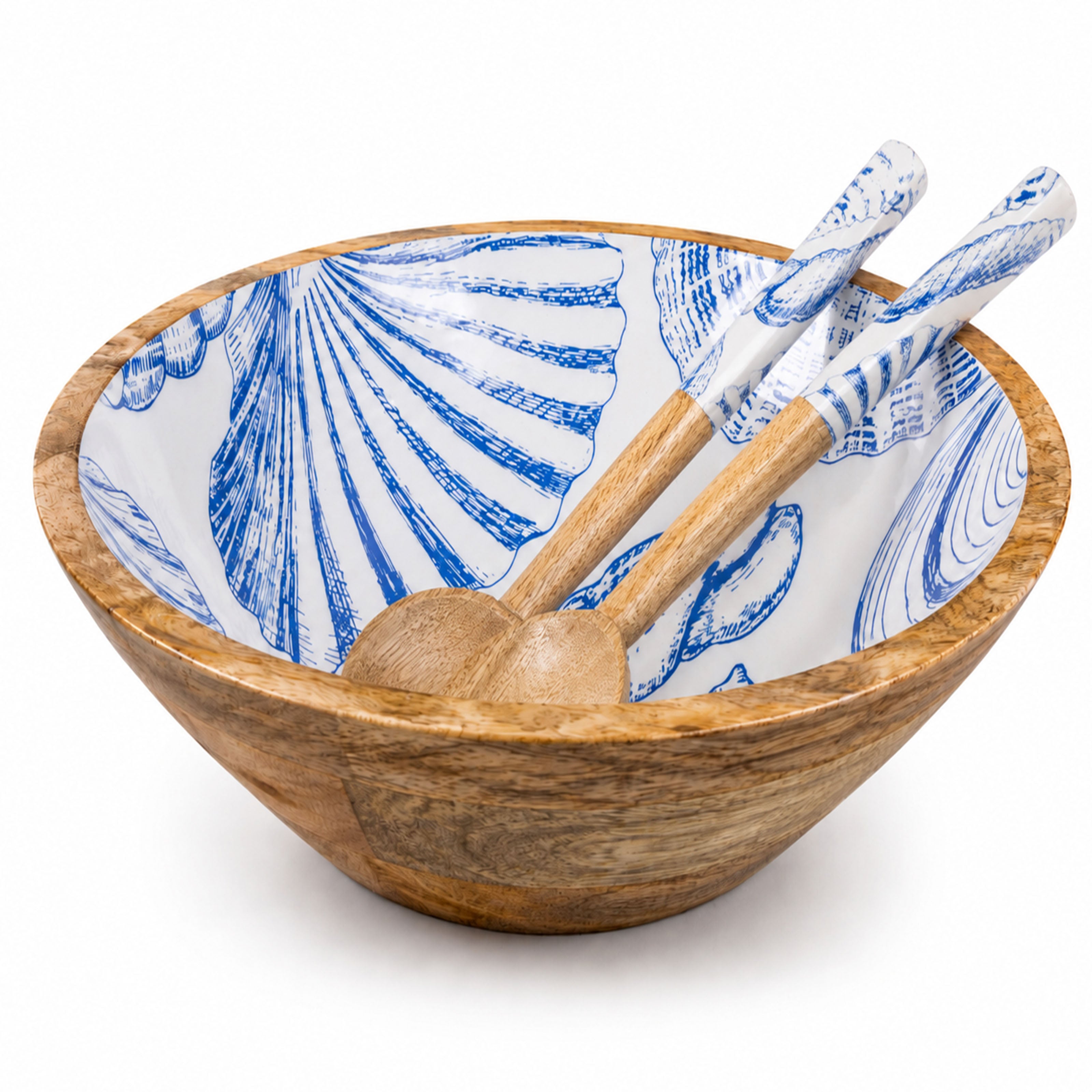 Mangoholz Schale mit Emaille-Muster für Salate & Dekoration - Muschel