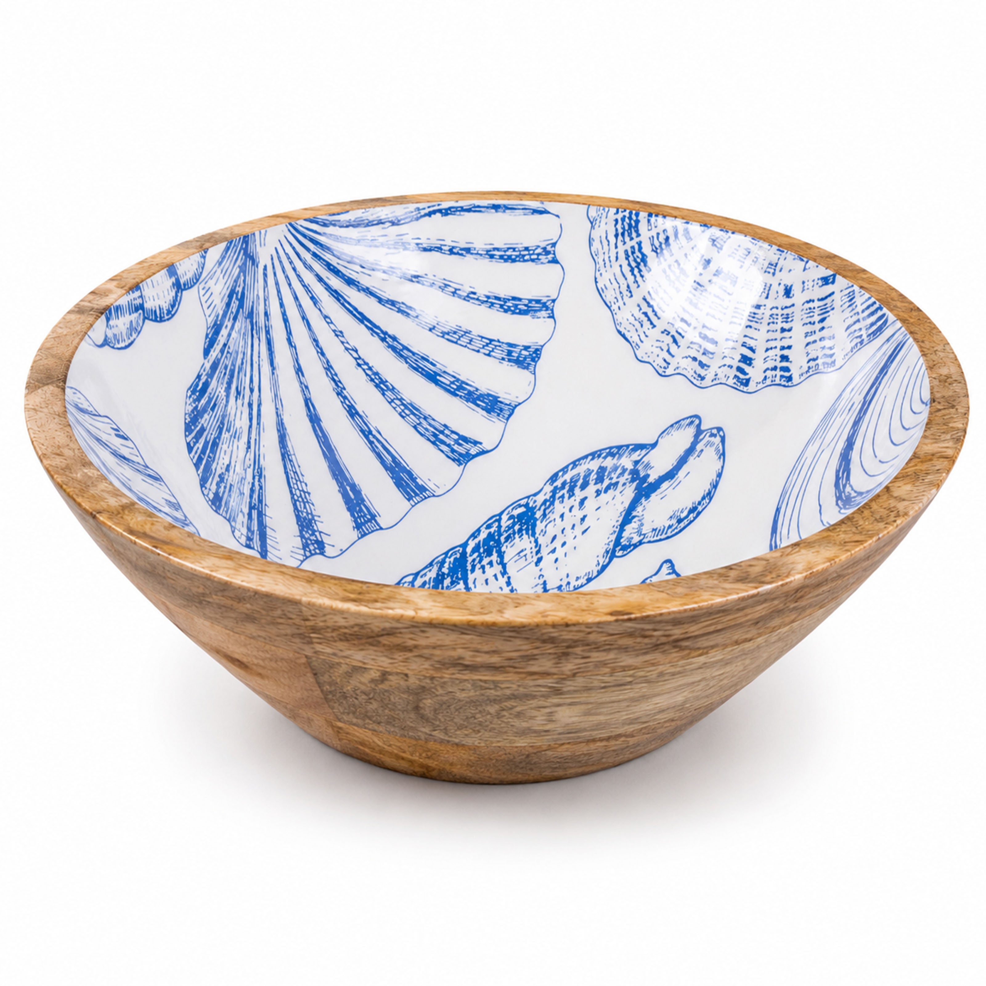 Mangoholz Schale mit Emaille-Muster für Salate & Dekoration - Muschel