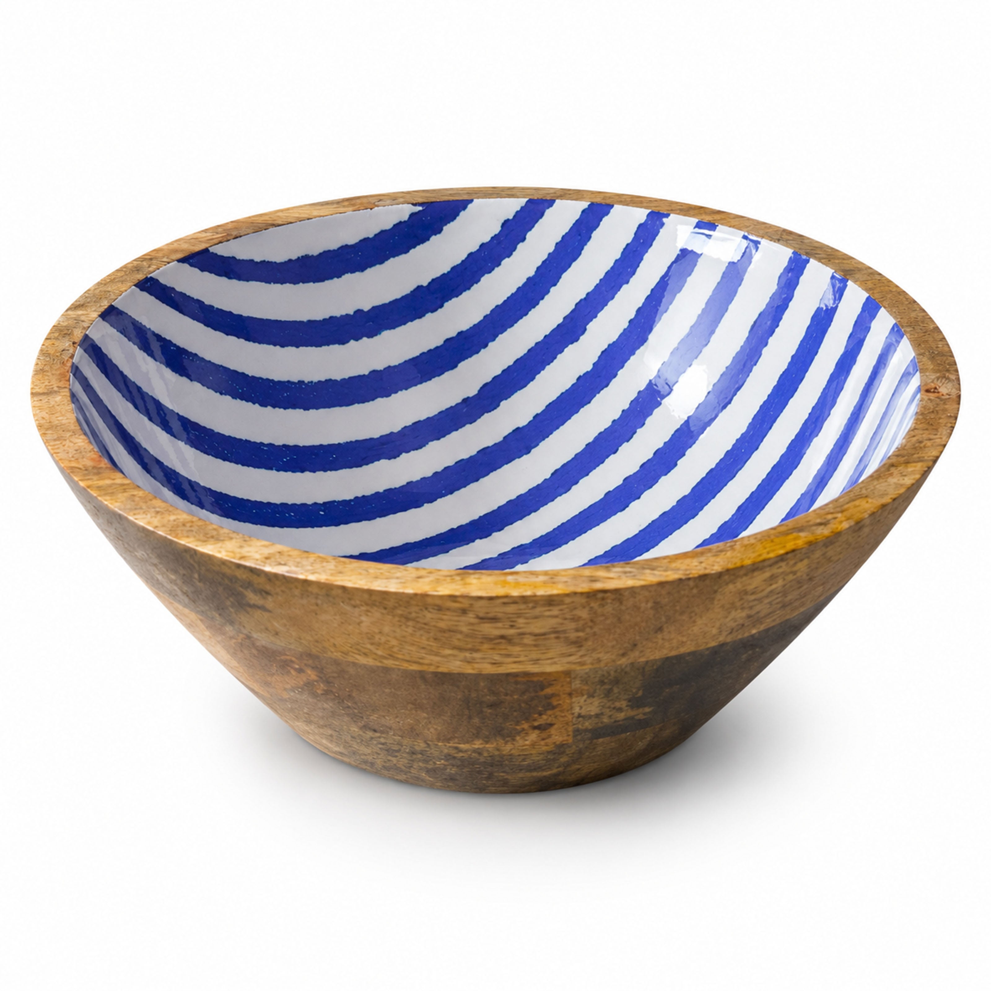 Mangoholz Schale mit Emaille-Muster für Salate & Dekoration - Streifen