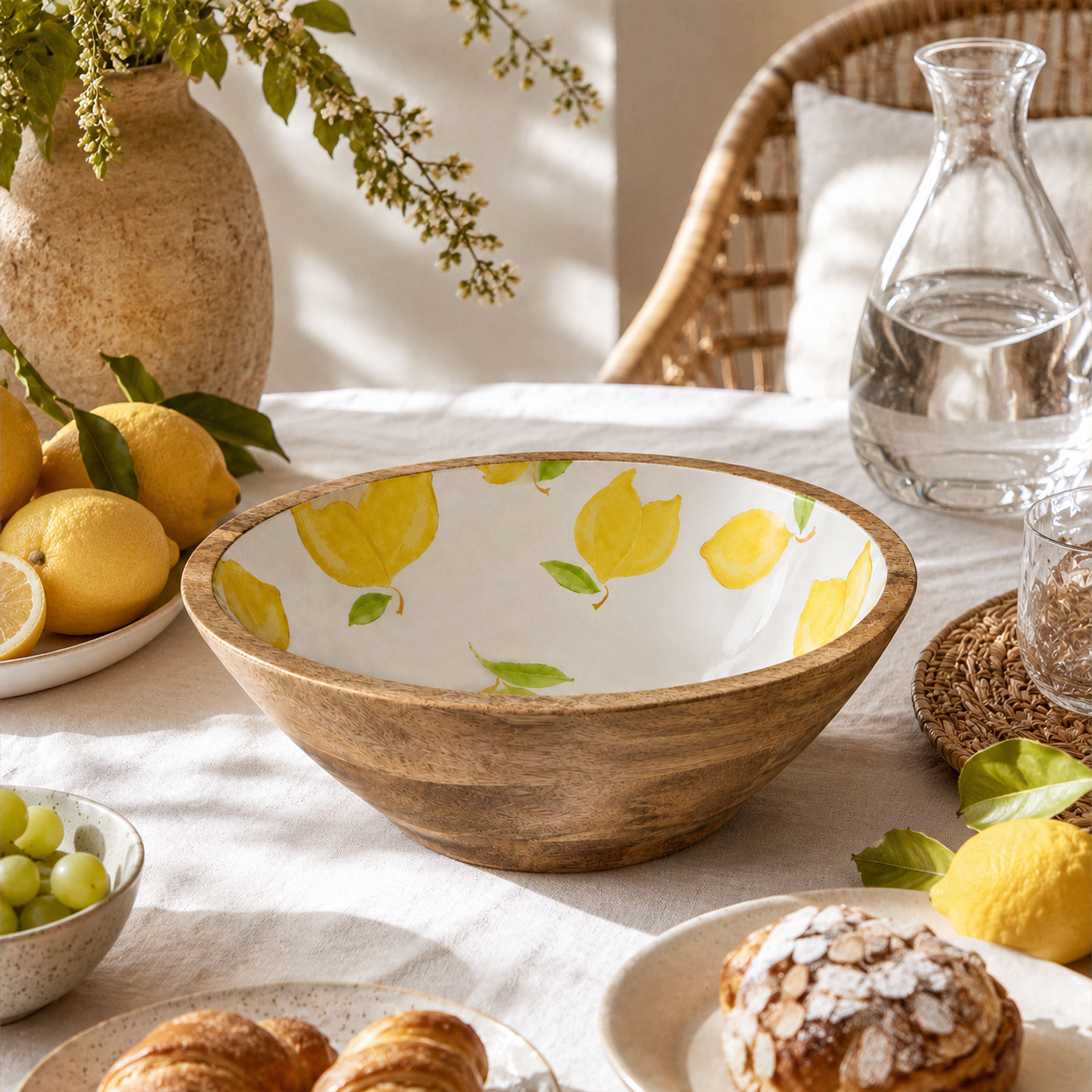 Mangoholz Schale mit Emaille-Muster für Salate & Dekoration - Zitrone