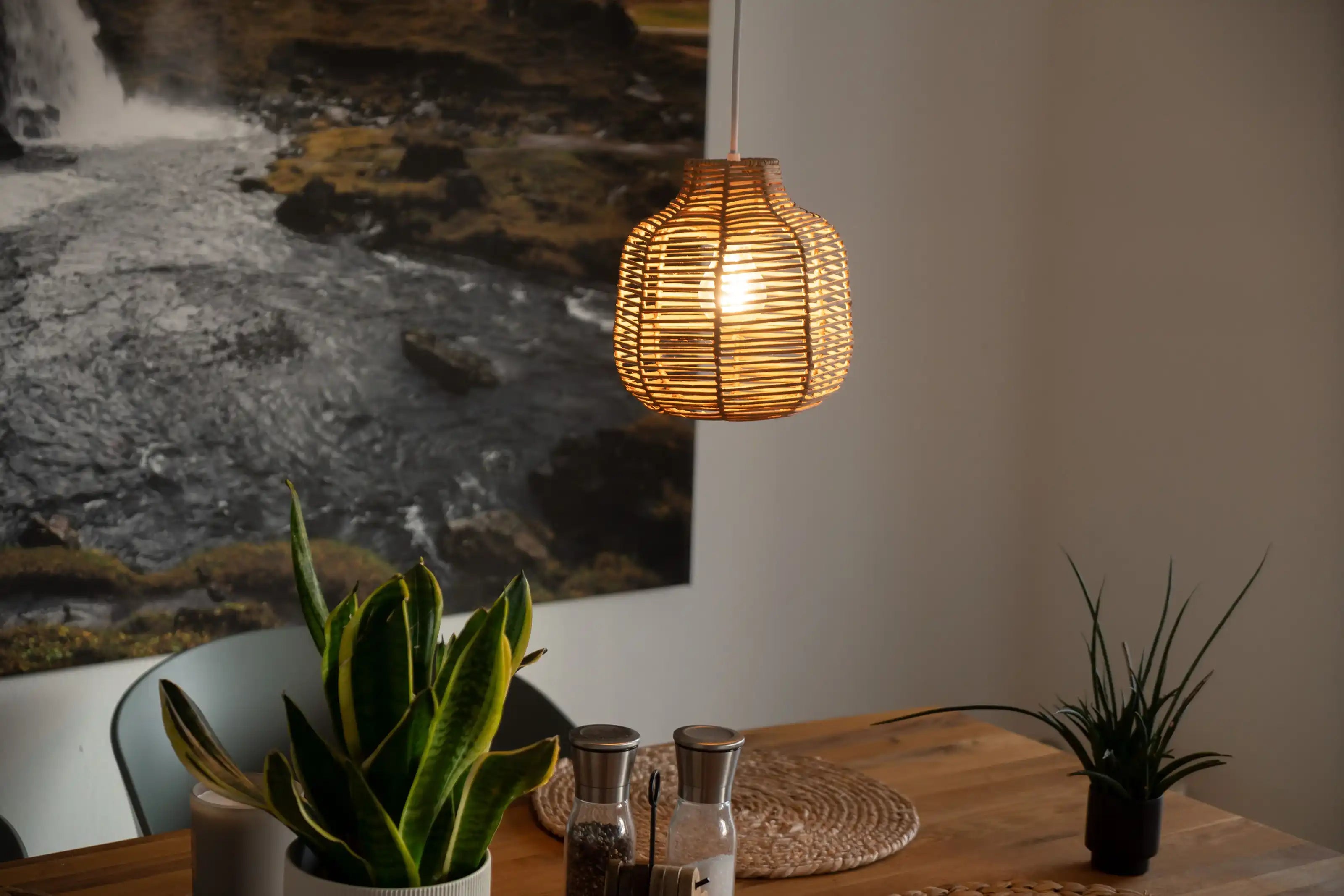 Boho Rattan Korb-Lampenschirm Ø22×22 cm für E27 Lampenfassung