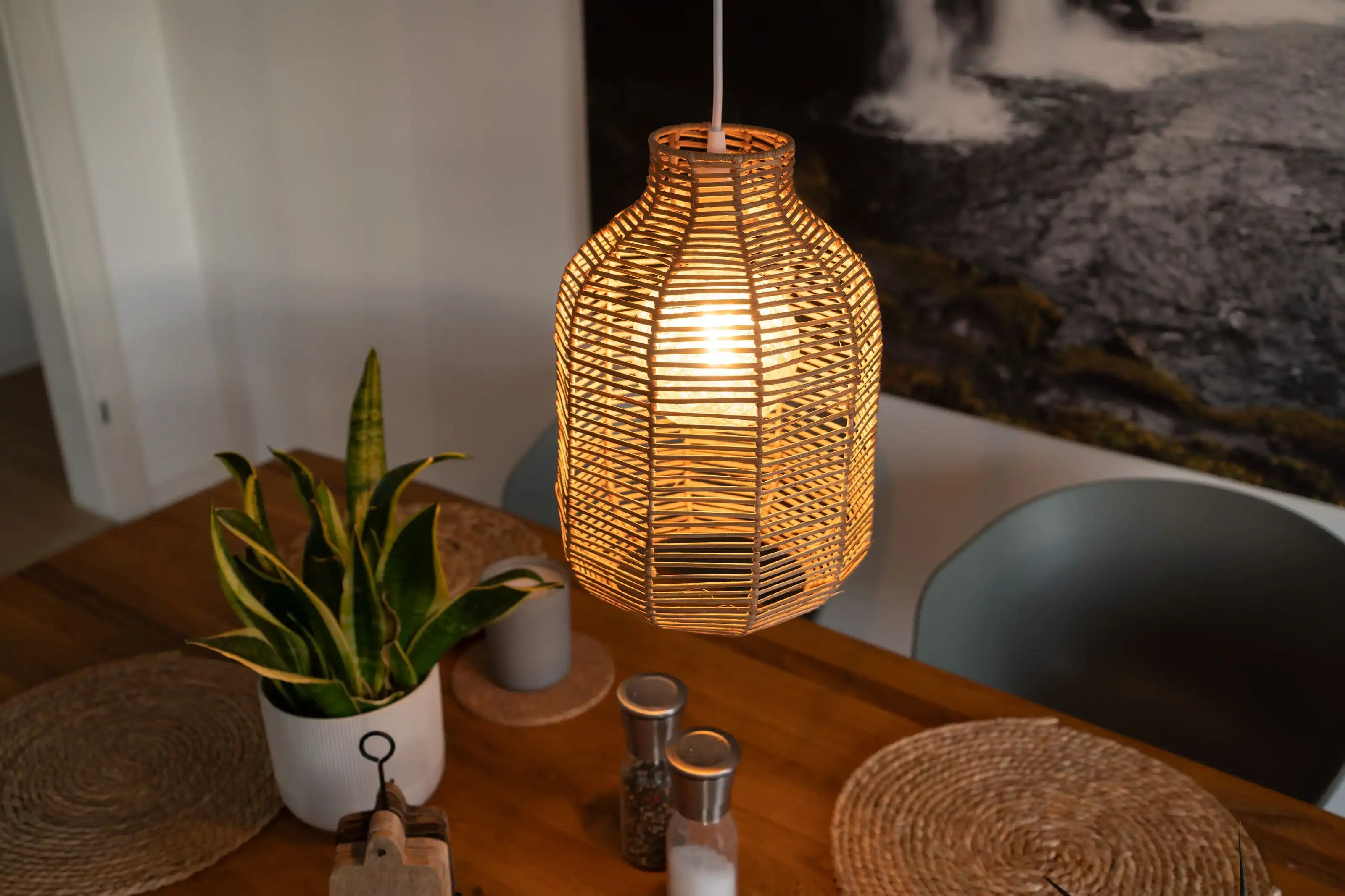 Boho Rattan Korb-Lampenschirm Ø22×22 cm für E27 Lampenfassung