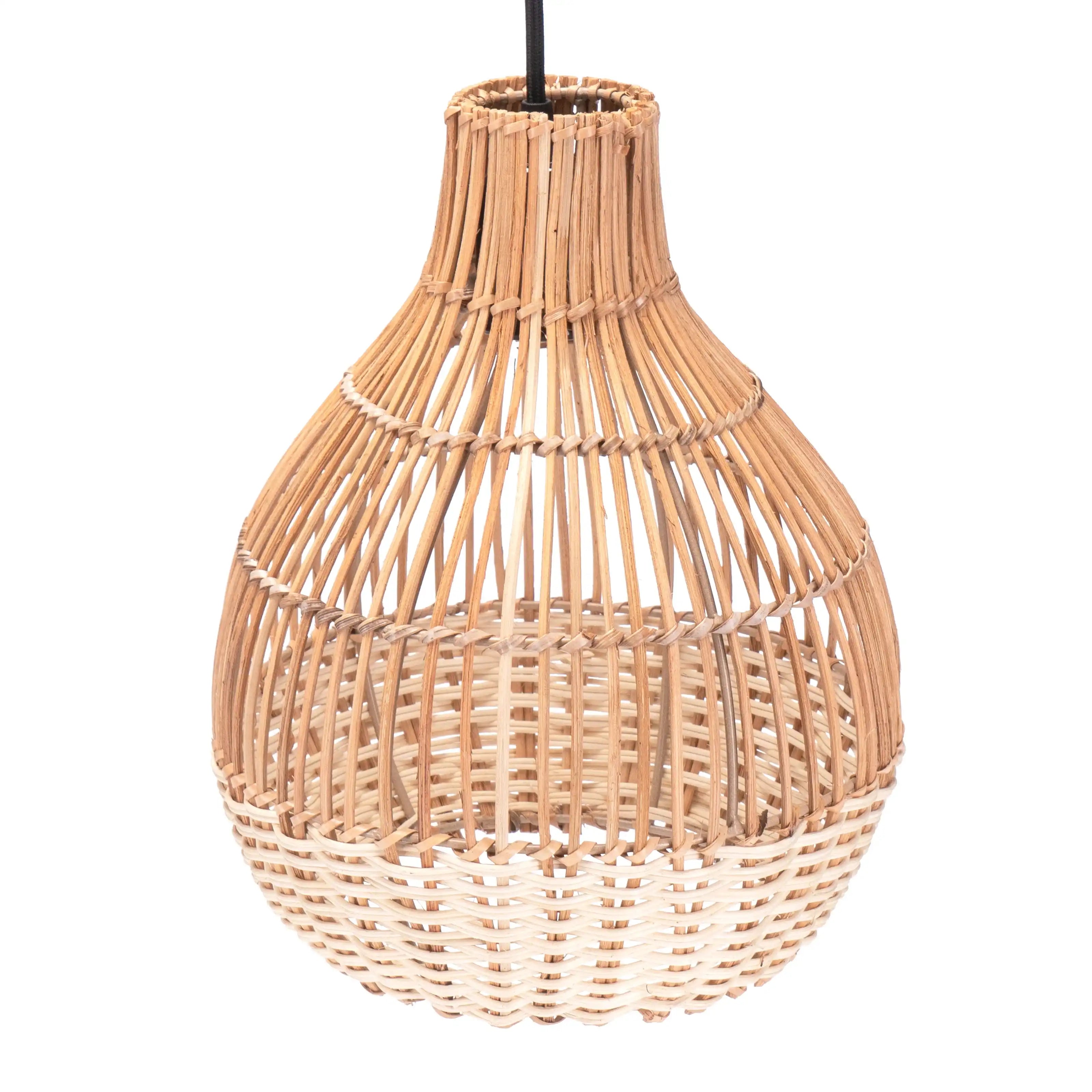 Boho Rattan Korb-Lampenschirm Ø25×30 cm für E27 Lampenfassung Birnenform
