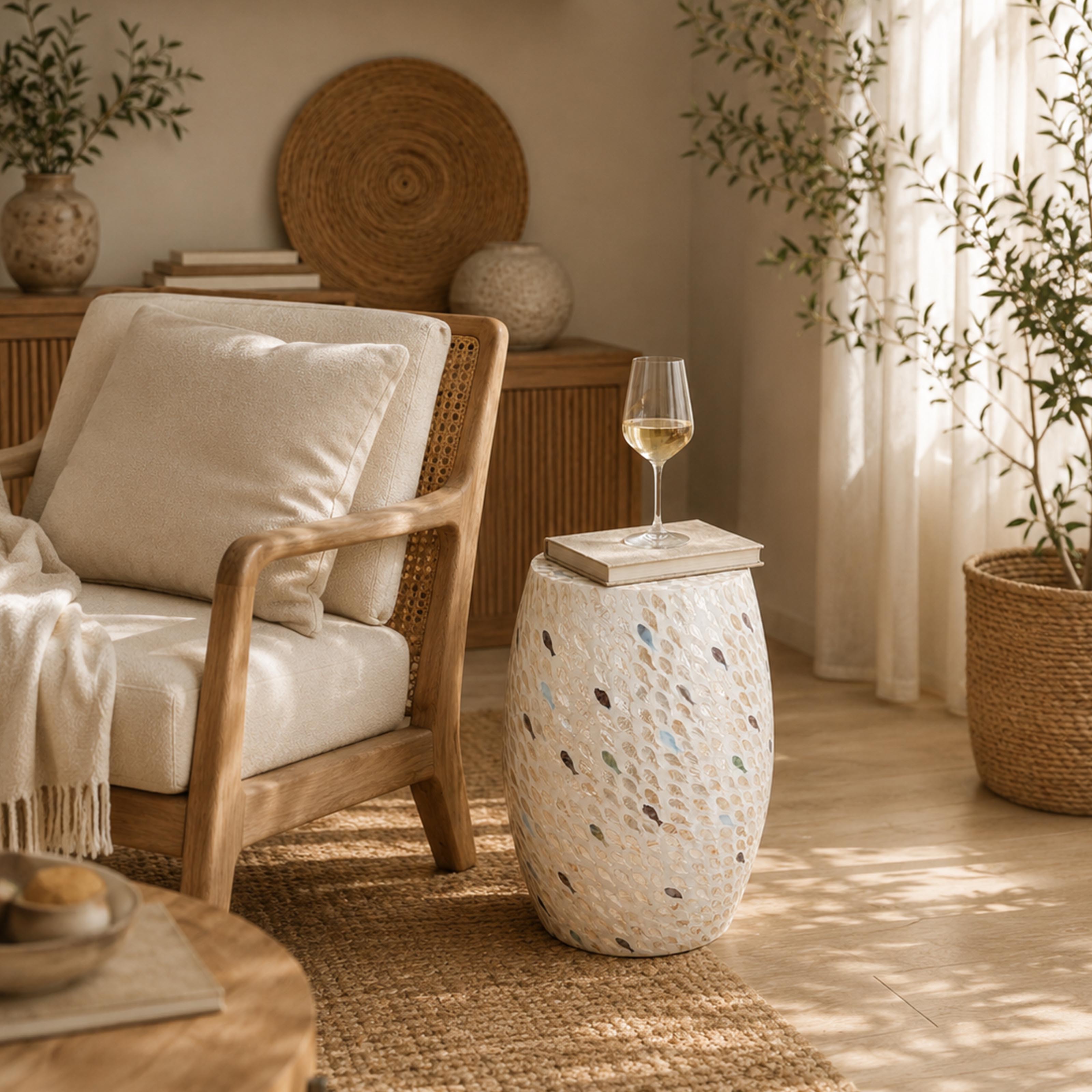Elegant Mother-of-Pearl Side Table 50cm – Handcrafted Flower Stool & Chic Pedestal
