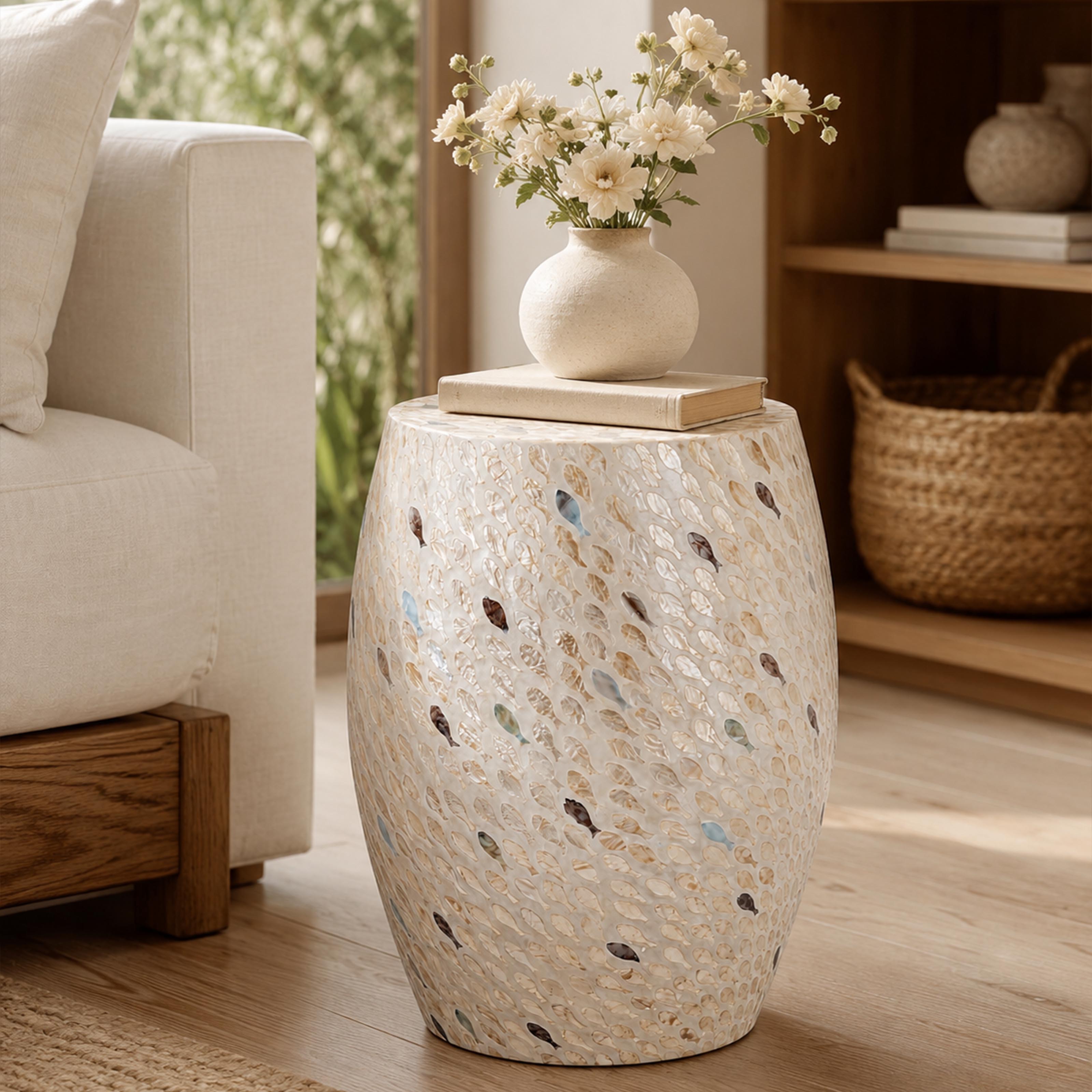 Elegant Mother-of-Pearl Side Table 50cm – Handcrafted Flower Stool & Chic Pedestal