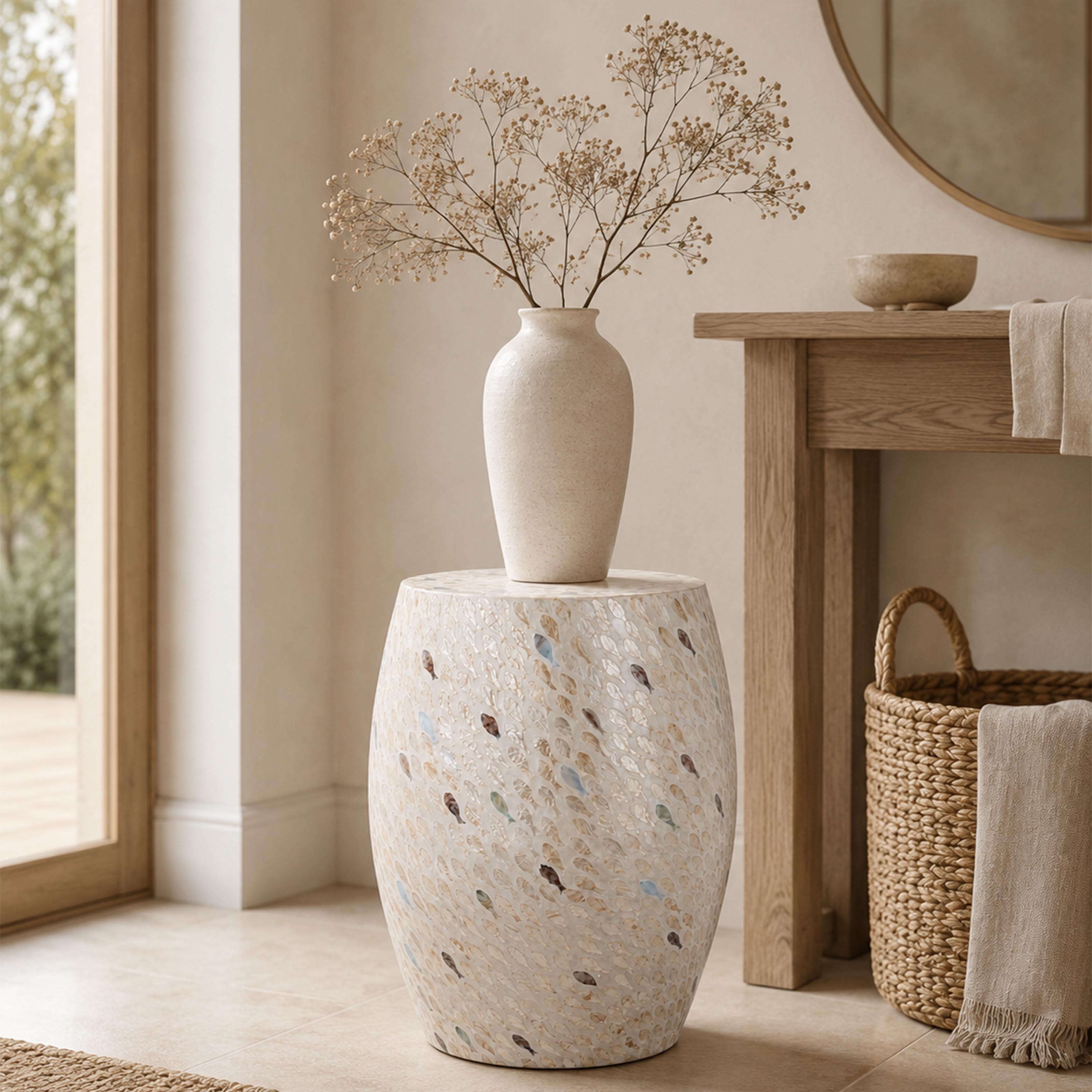Elegant Mother-of-Pearl Side Table 50cm – Handcrafted Flower Stool & Chic Pedestal