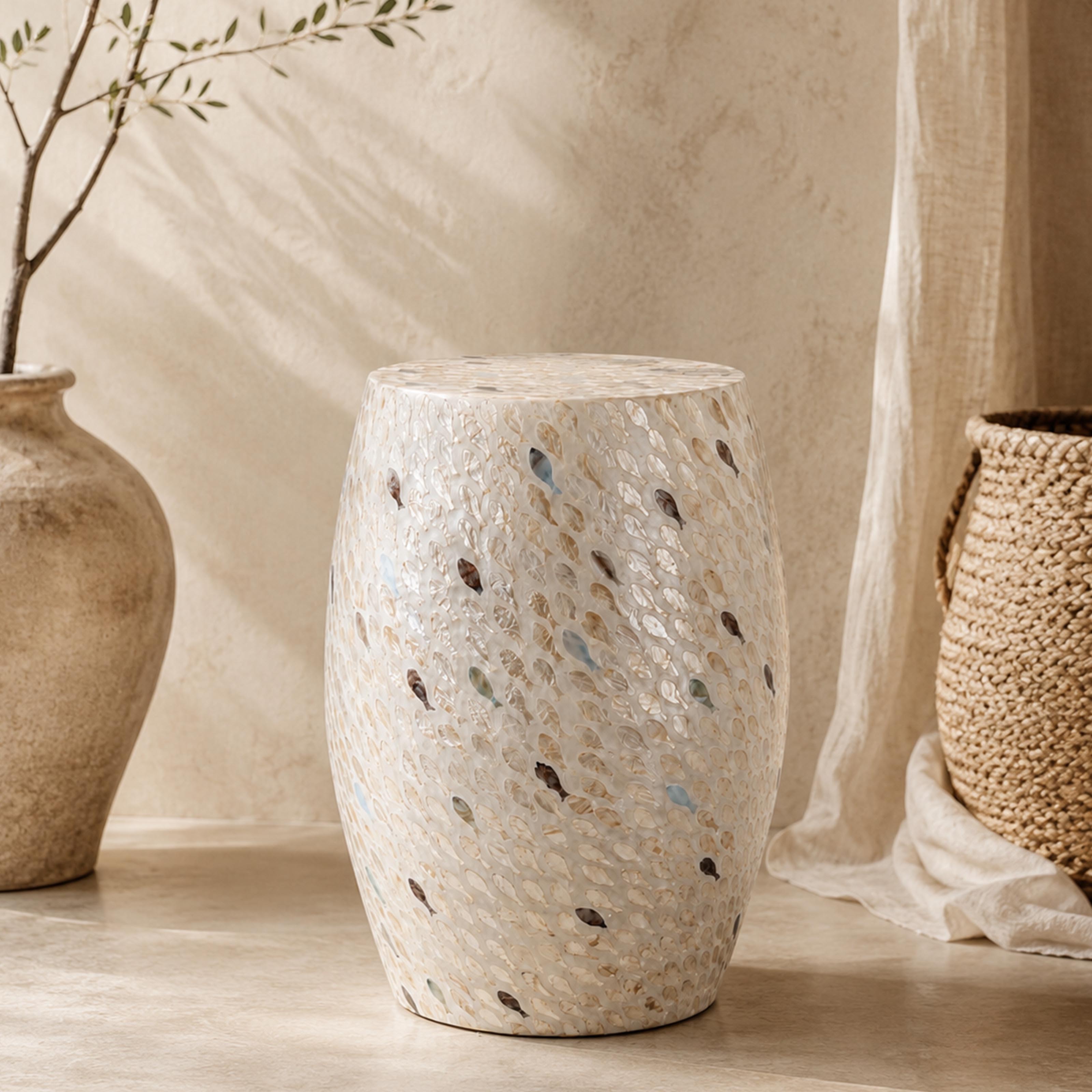 Elegant Mother-of-Pearl Side Table 50cm – Handcrafted Flower Stool & Chic Pedestal