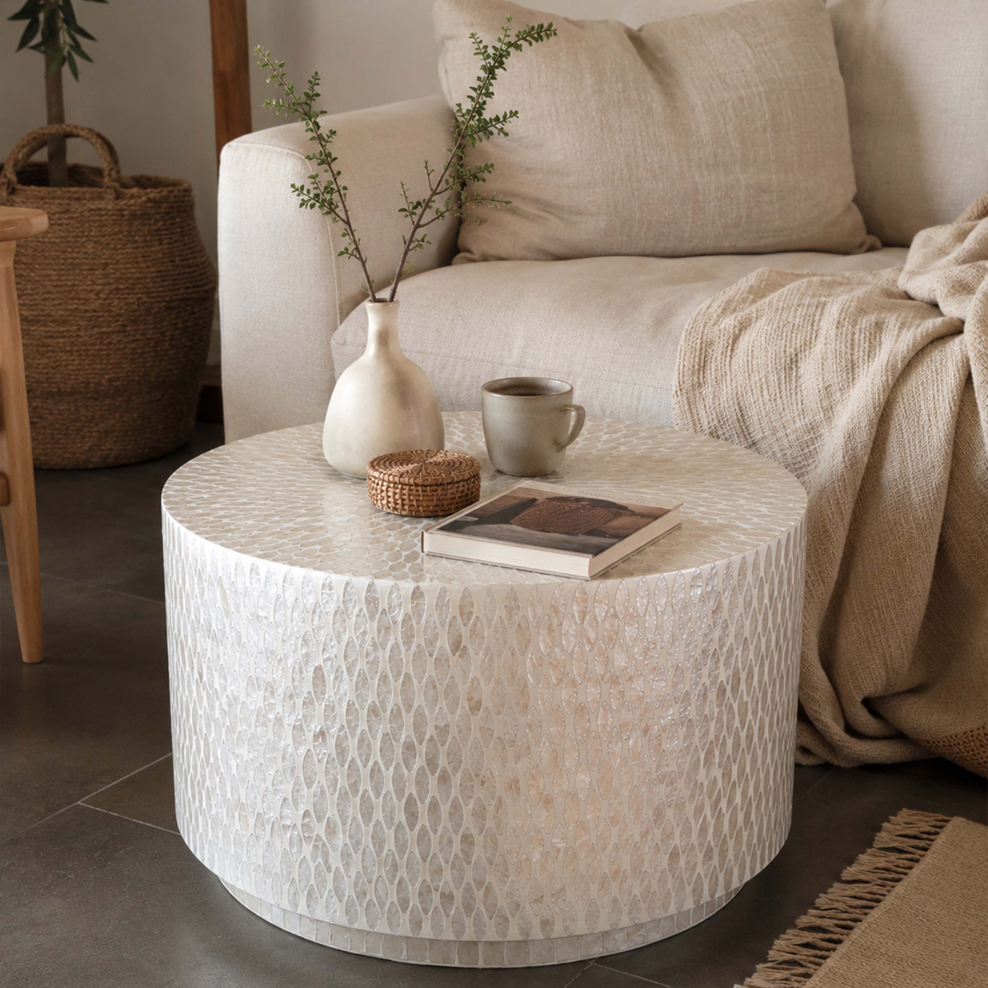 Exclusive Mother-of-Pearl Coffee Table 60cm – Handcrafted Mosaic Unique Piece for Your Stylish Living Room