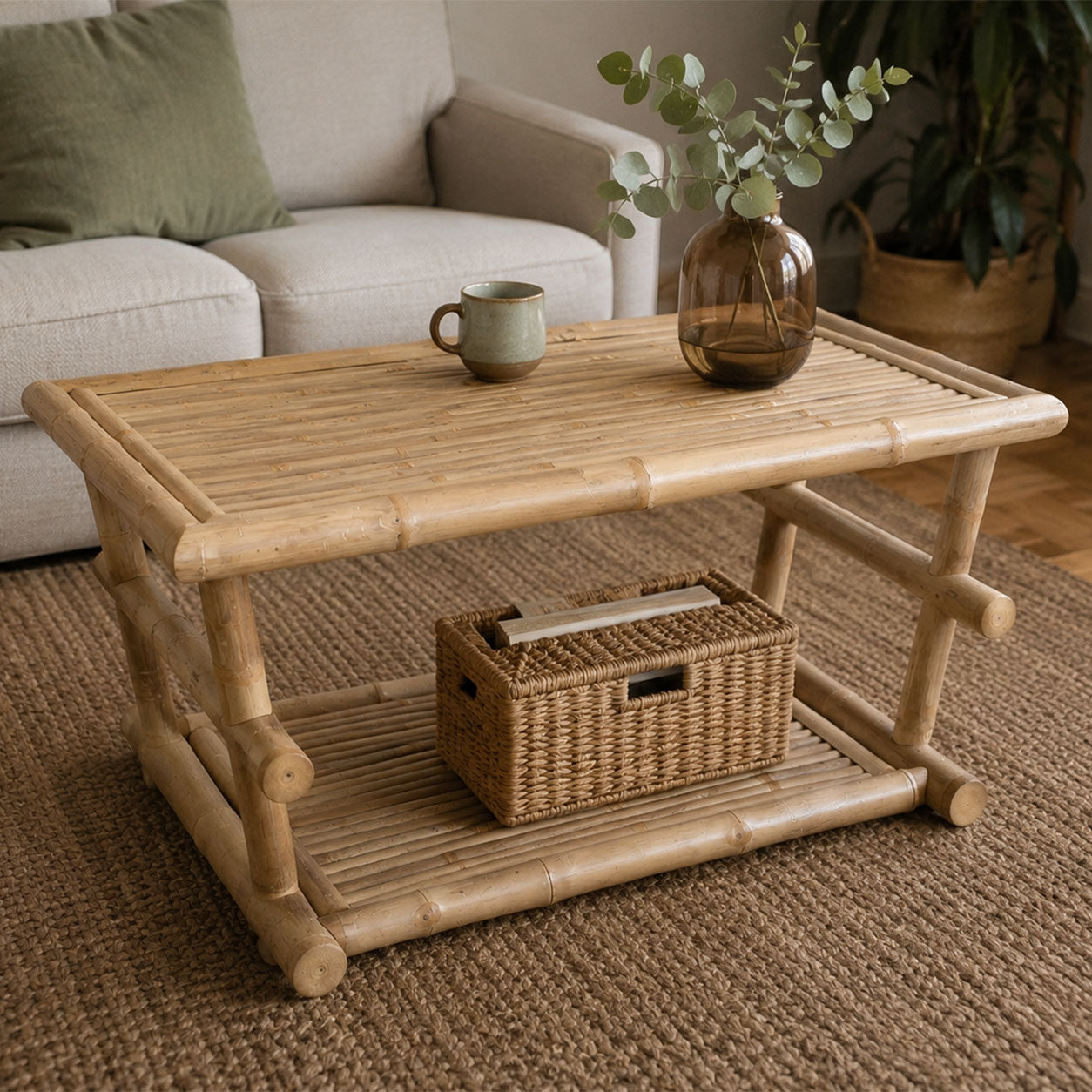 Handgefertigter Boho Bambus Couchtisch für entspannte Lounge-Momente
