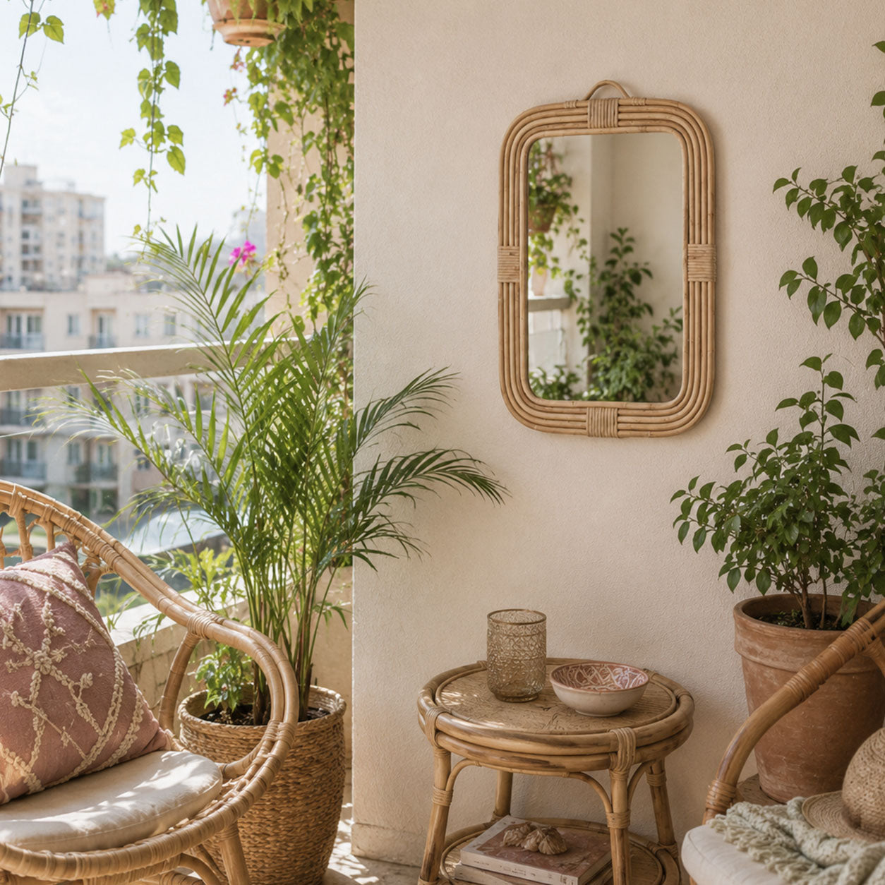 Handmade Rectangular Rattan Mirror with Wide Frame – Your Statement for Natural Living