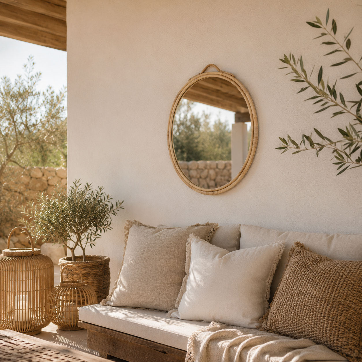 Handgefertigter Ovaler Rattan Spiegel – Dein strahlendes Boho-Highlight für Drinnen und Draußen