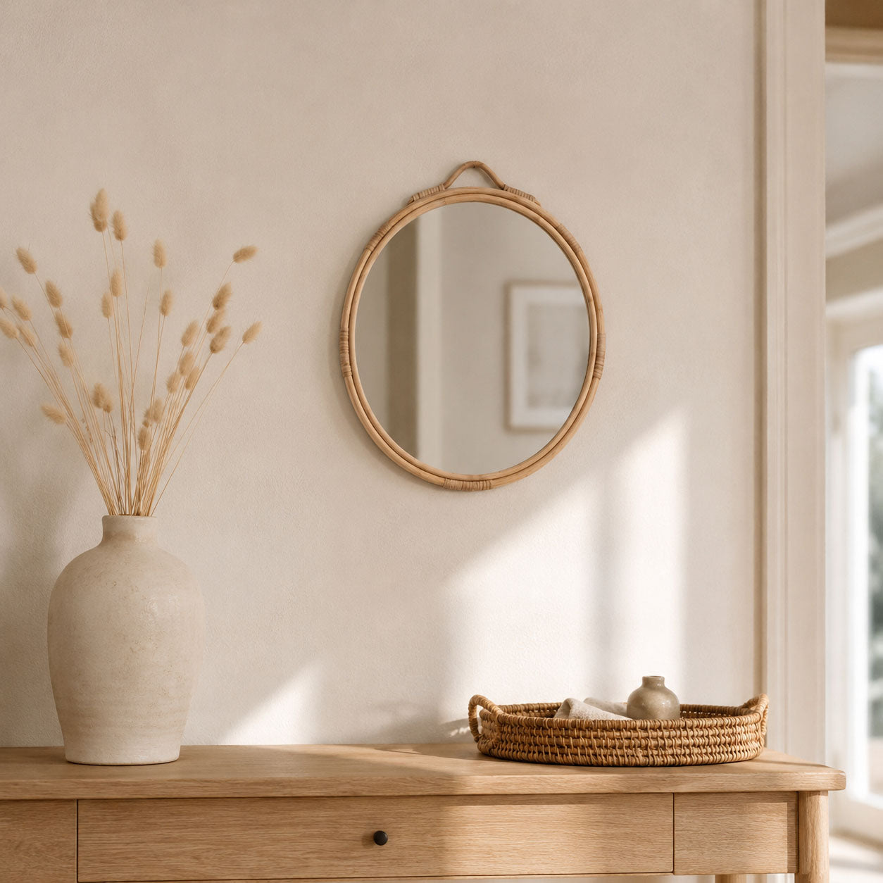 Handgefertigter Ovaler Rattan Spiegel – Dein strahlendes Boho-Highlight für Drinnen und Draußen