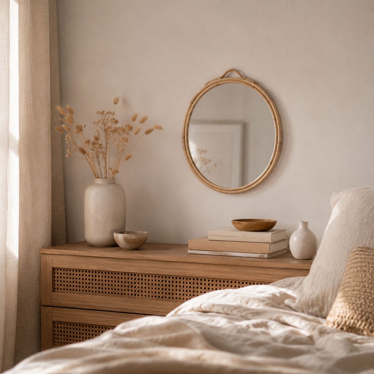 Handgefertigter Ovaler Rattan Spiegel – Dein strahlendes Boho-Highlight für Drinnen und Draußen
