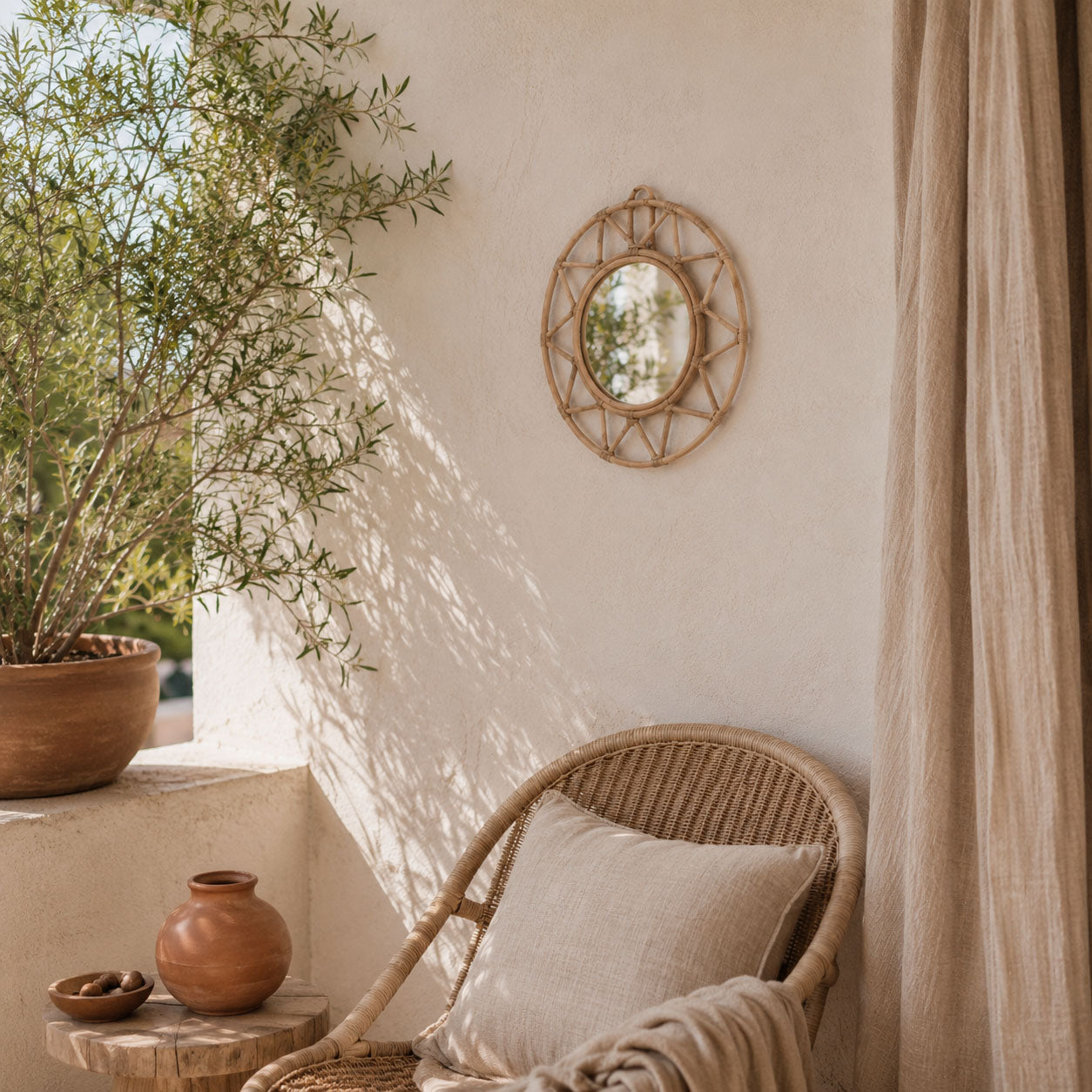 Handgefertigter Rattan Wandspiegel – Dein dekoratives Boho-Highlight für ein gemütliches Zuhause