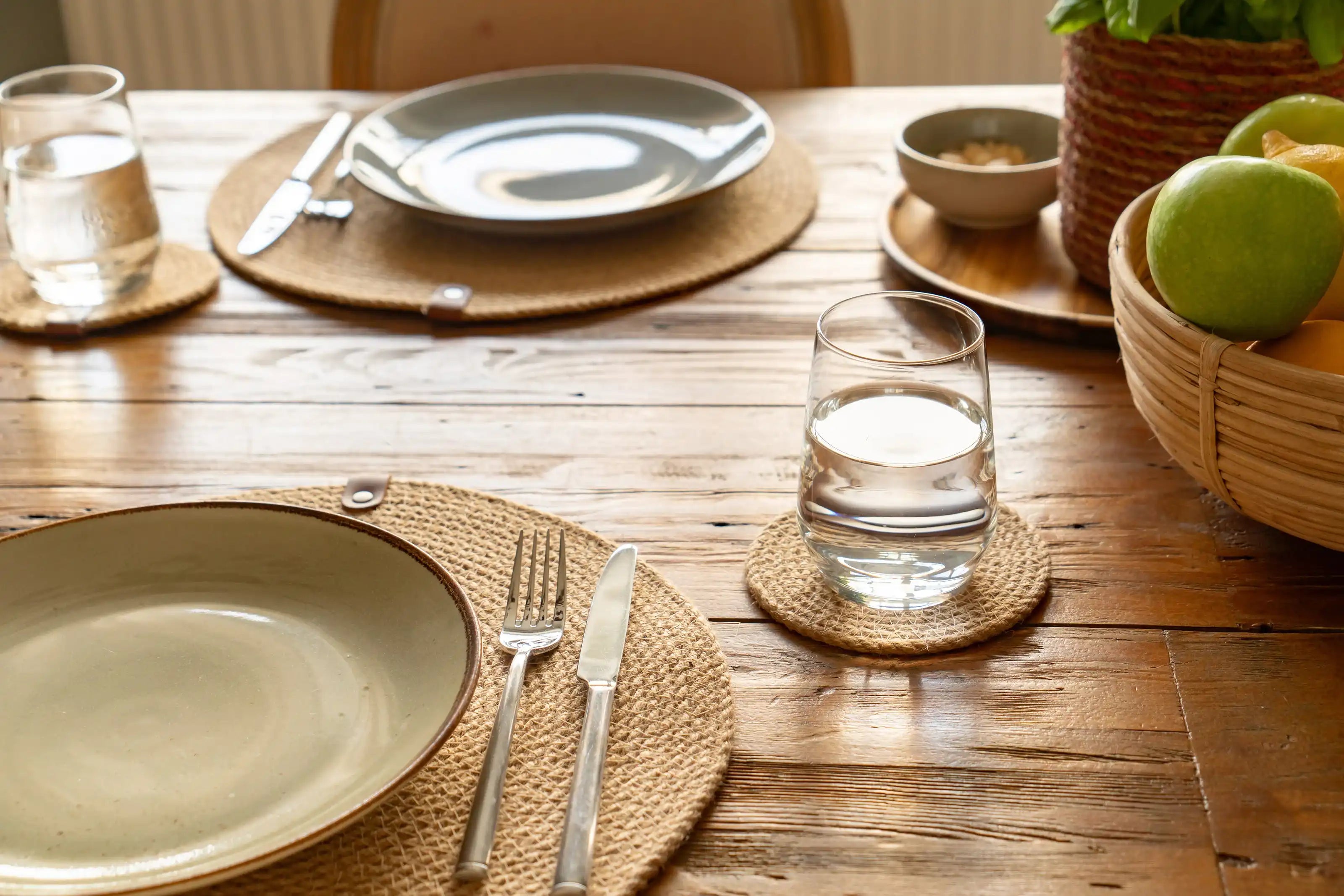 Decorasian Jute Platzset Rund Ø 38cm – 13cm Boho Scandi Tischsets - Platzmatten