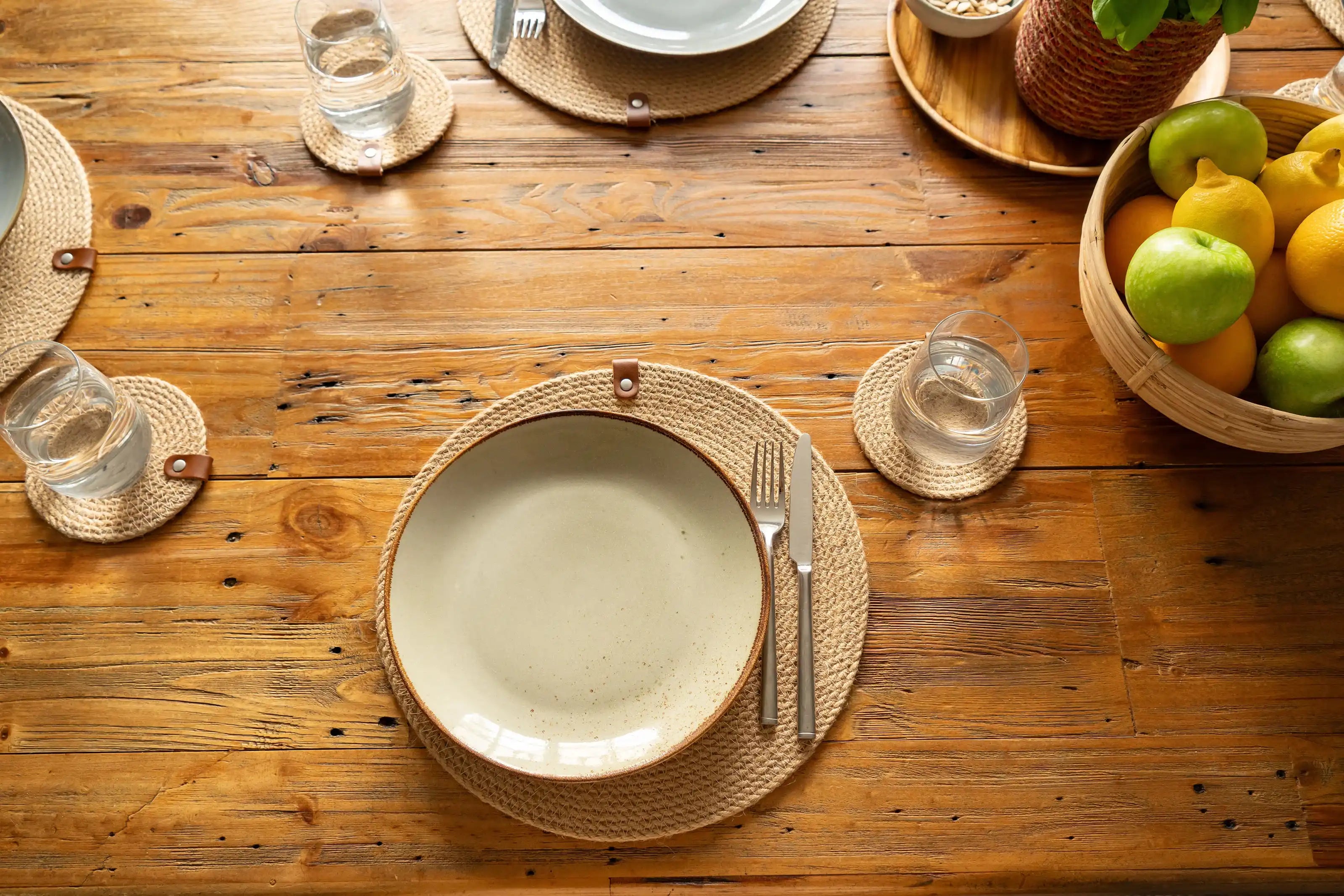Decorasian Jute Platzset Rund Ø 38cm – 13cm Boho Scandi Tischsets - Platzmatten