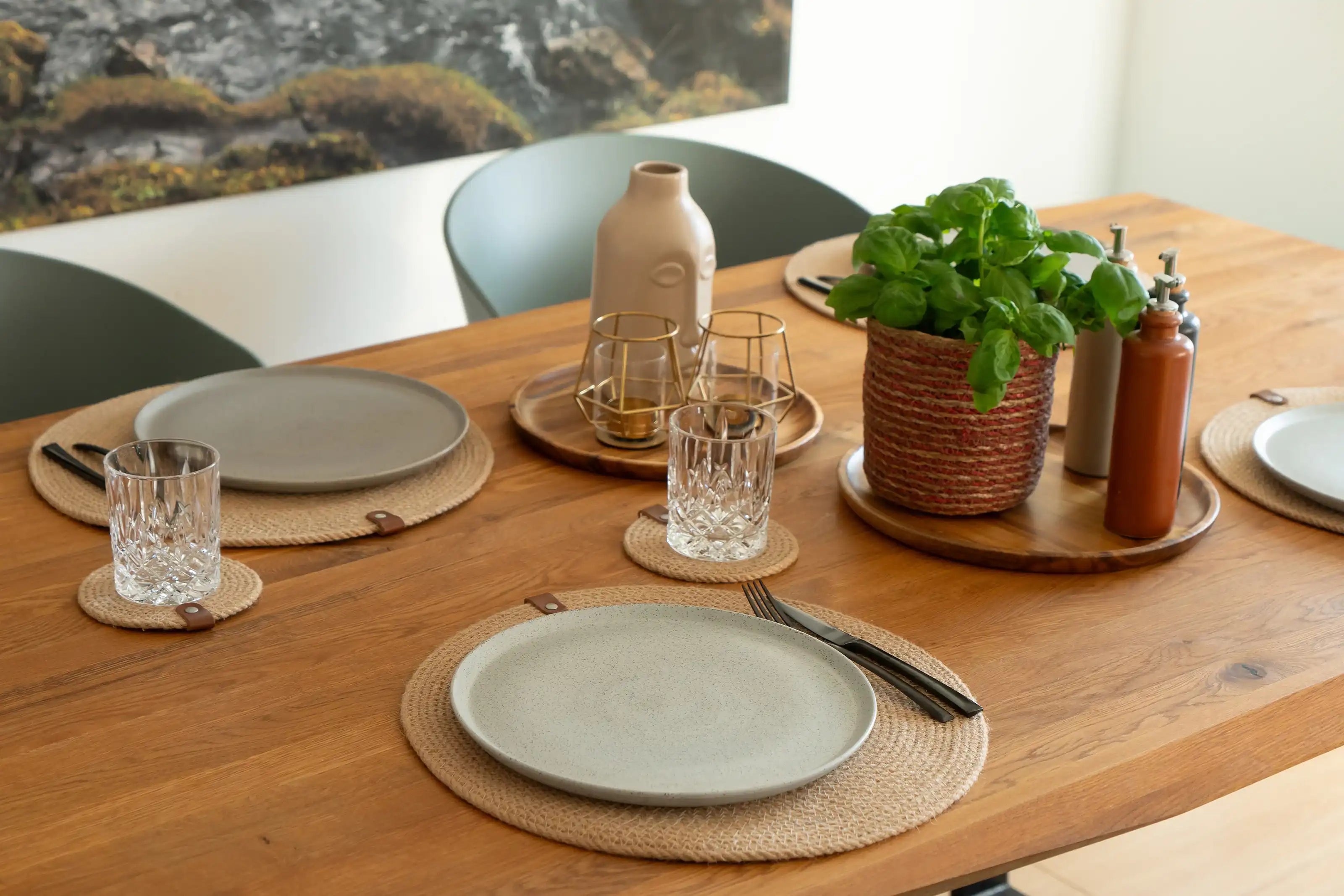 Decorasian Jute Platzset Rund Ø 38cm – 13cm Boho Scandi Tischsets - Platzmatten