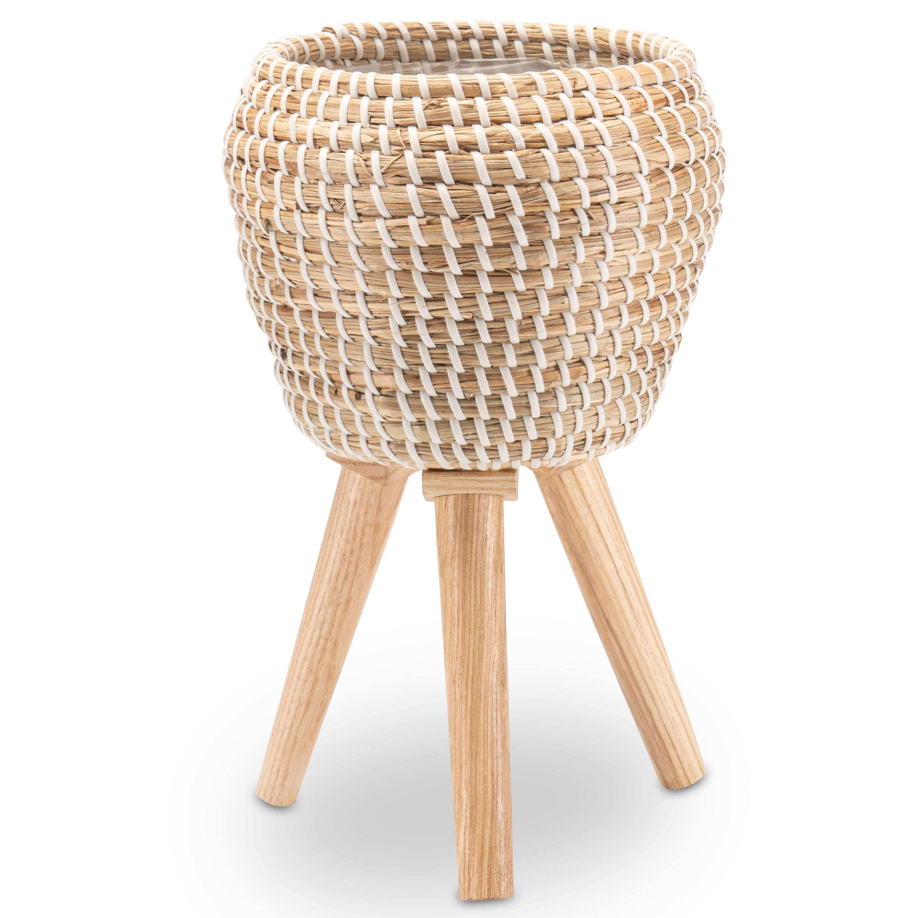 Blumentopf aus Seegras geflochten, mit integriertem Ständer - Decorasian.eu