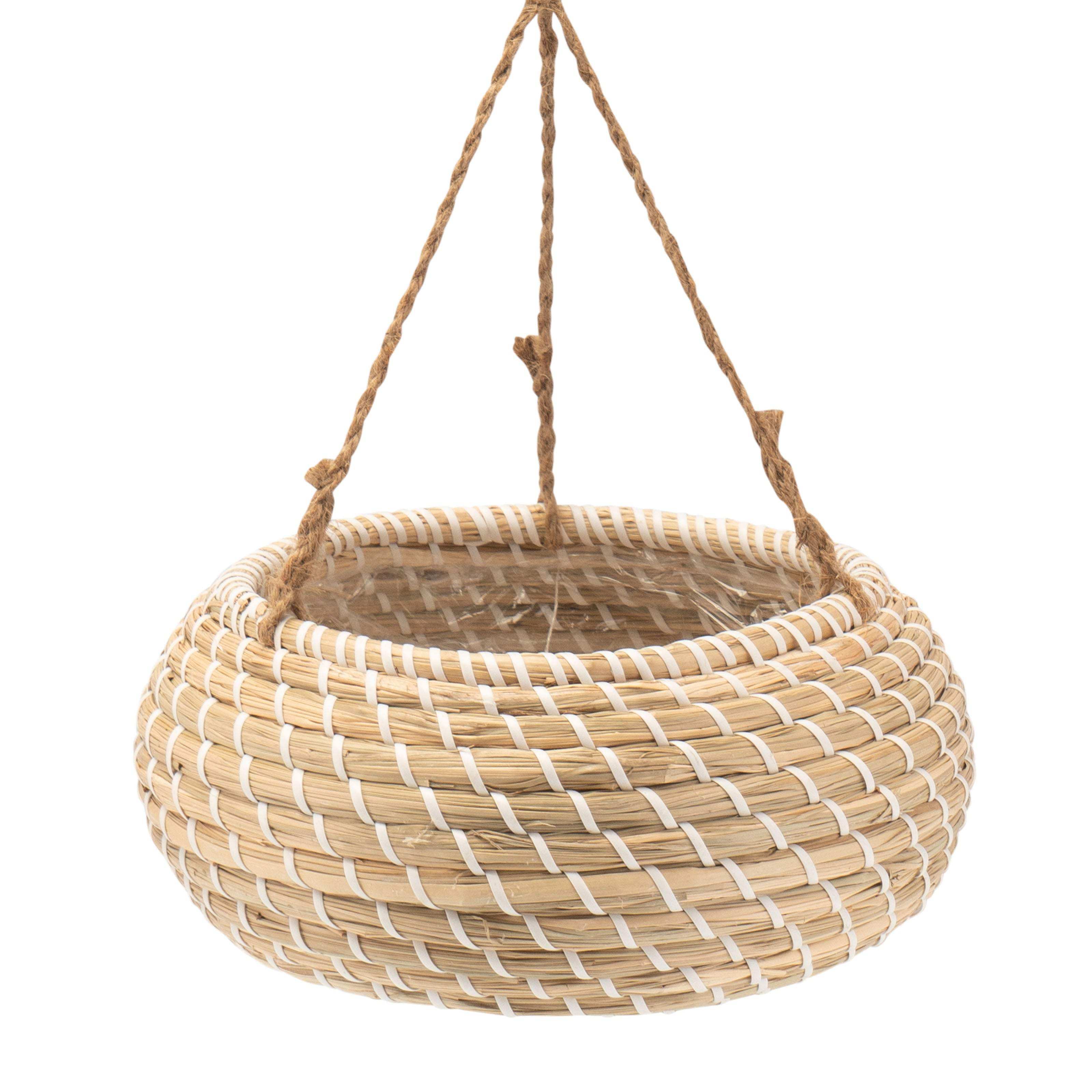 Blumenampel aus Seegras geflochten mit Juteseil - Decorasian.eu