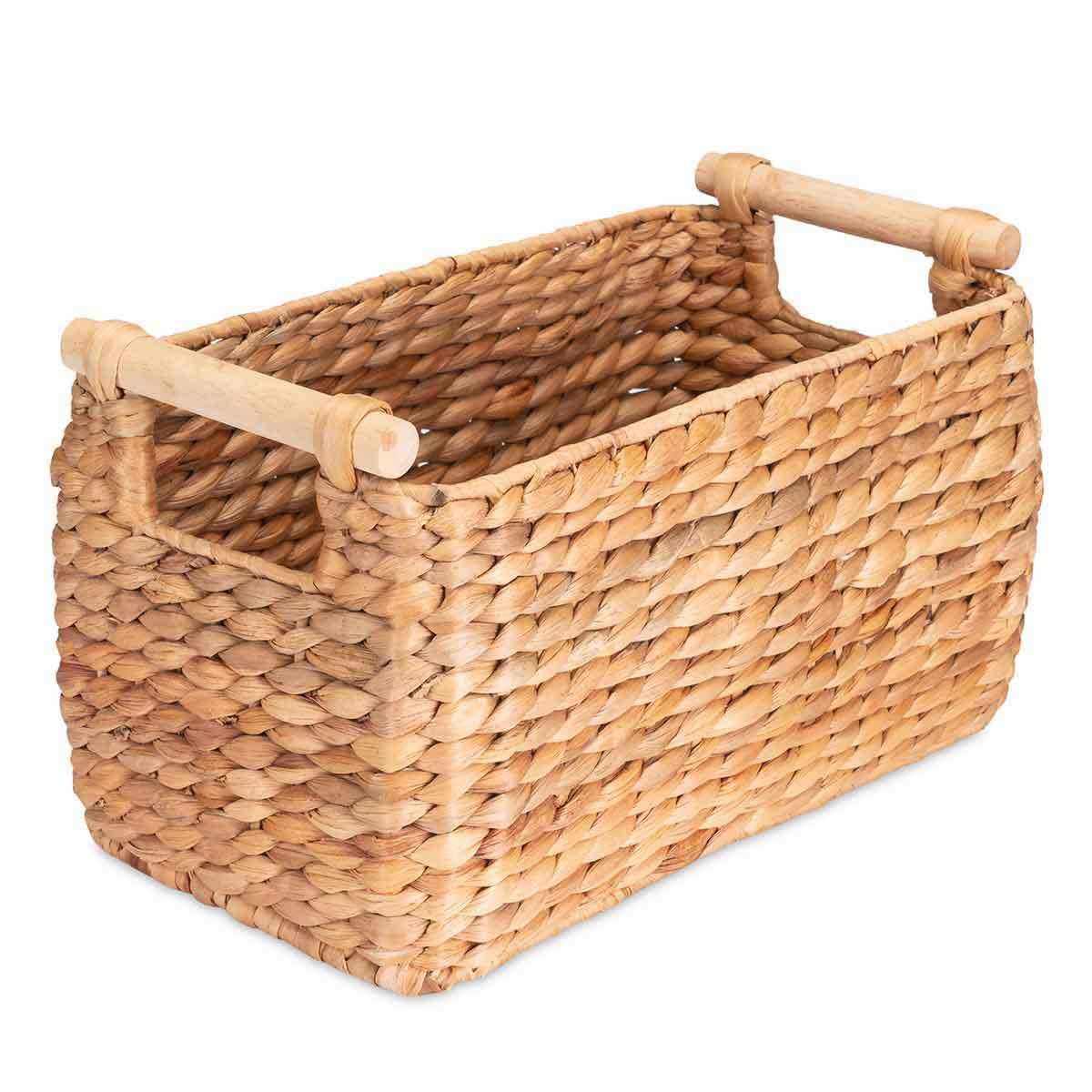 Geflochtener Korb aus Wasserhyazinthe mit Holzgriffen - Decorasian.eu