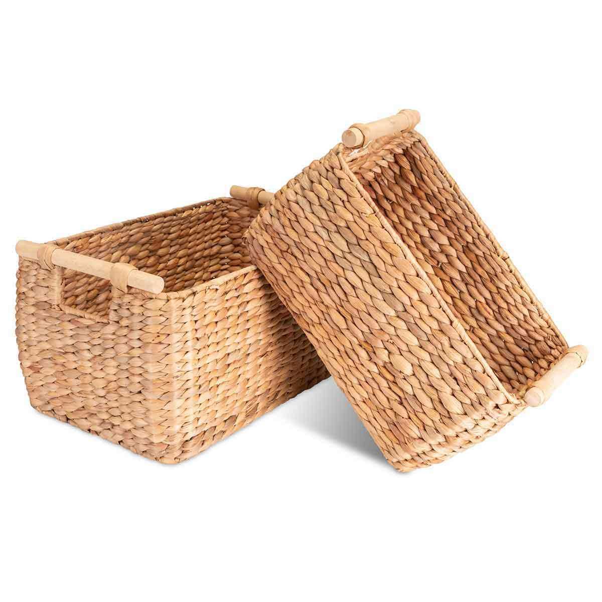 Geflochtener Korb aus Wasserhyazinthe mit Holzgriffen - Decorasian.eu