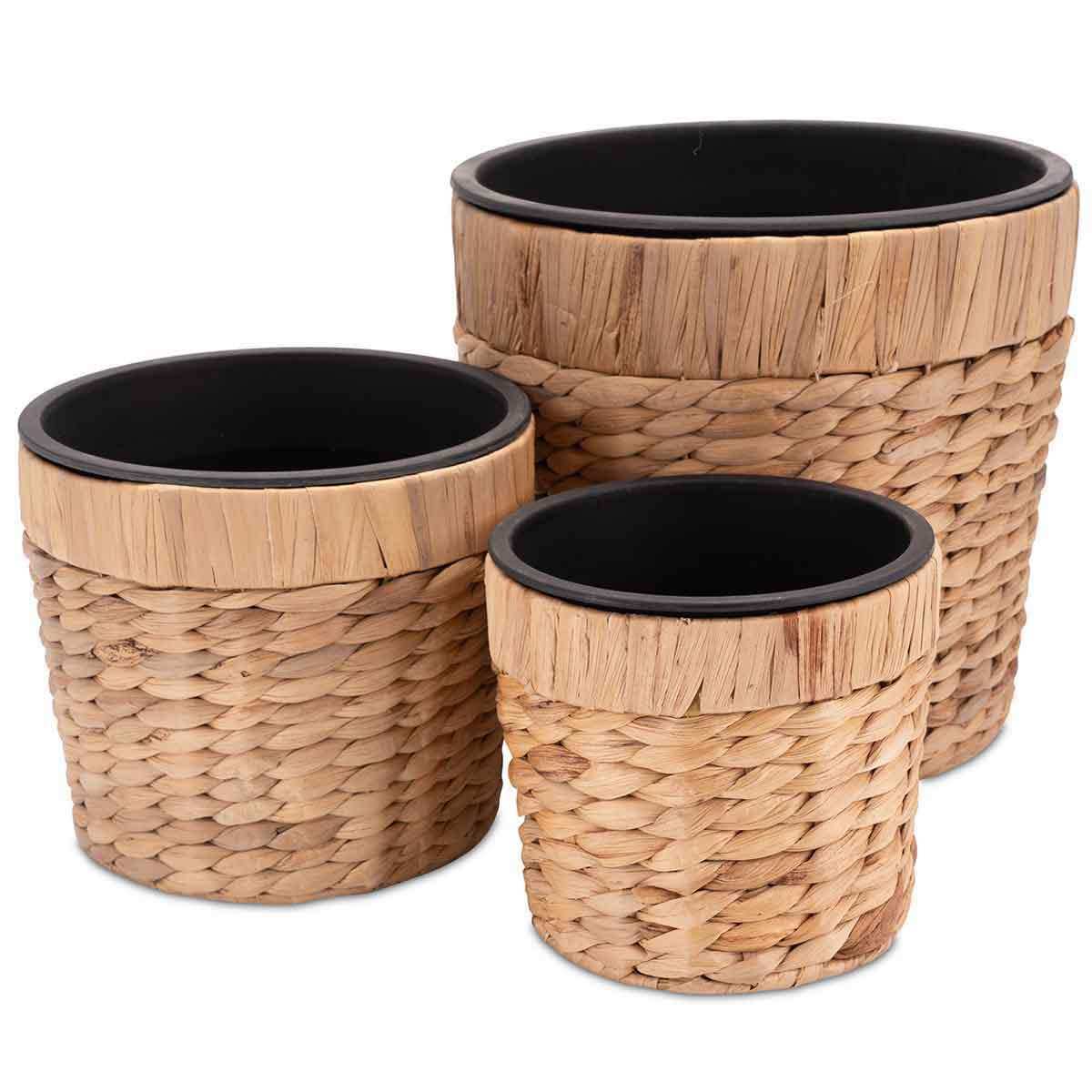 Pflanztopf geflochten aus Wasserhyazinthe - Korb mit Kunststoffeinsatz - Decorasian.eu