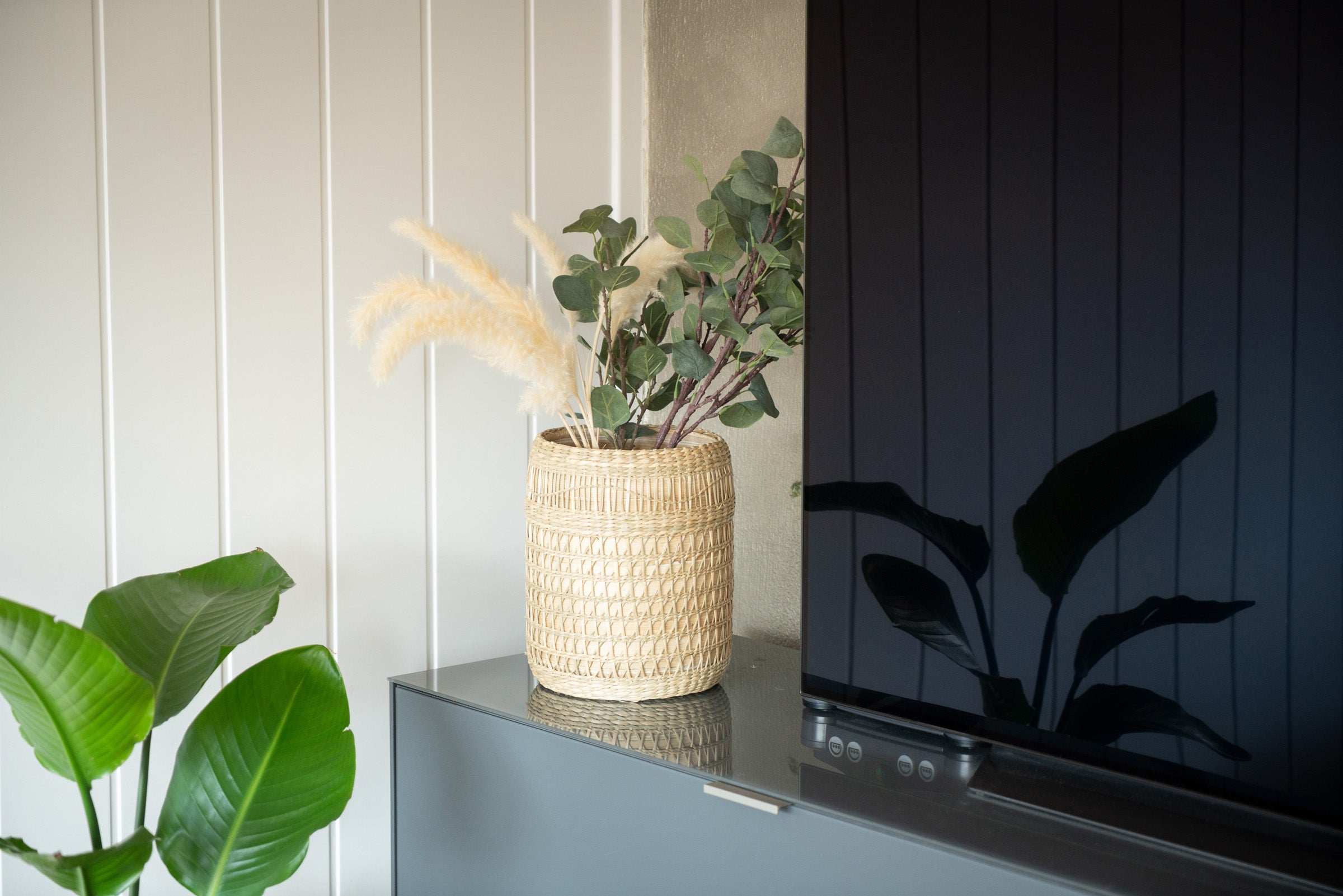 Bodenvase aus Bambus und Seegras für Pampasgras und Trockenblumen - Decorasian.eu