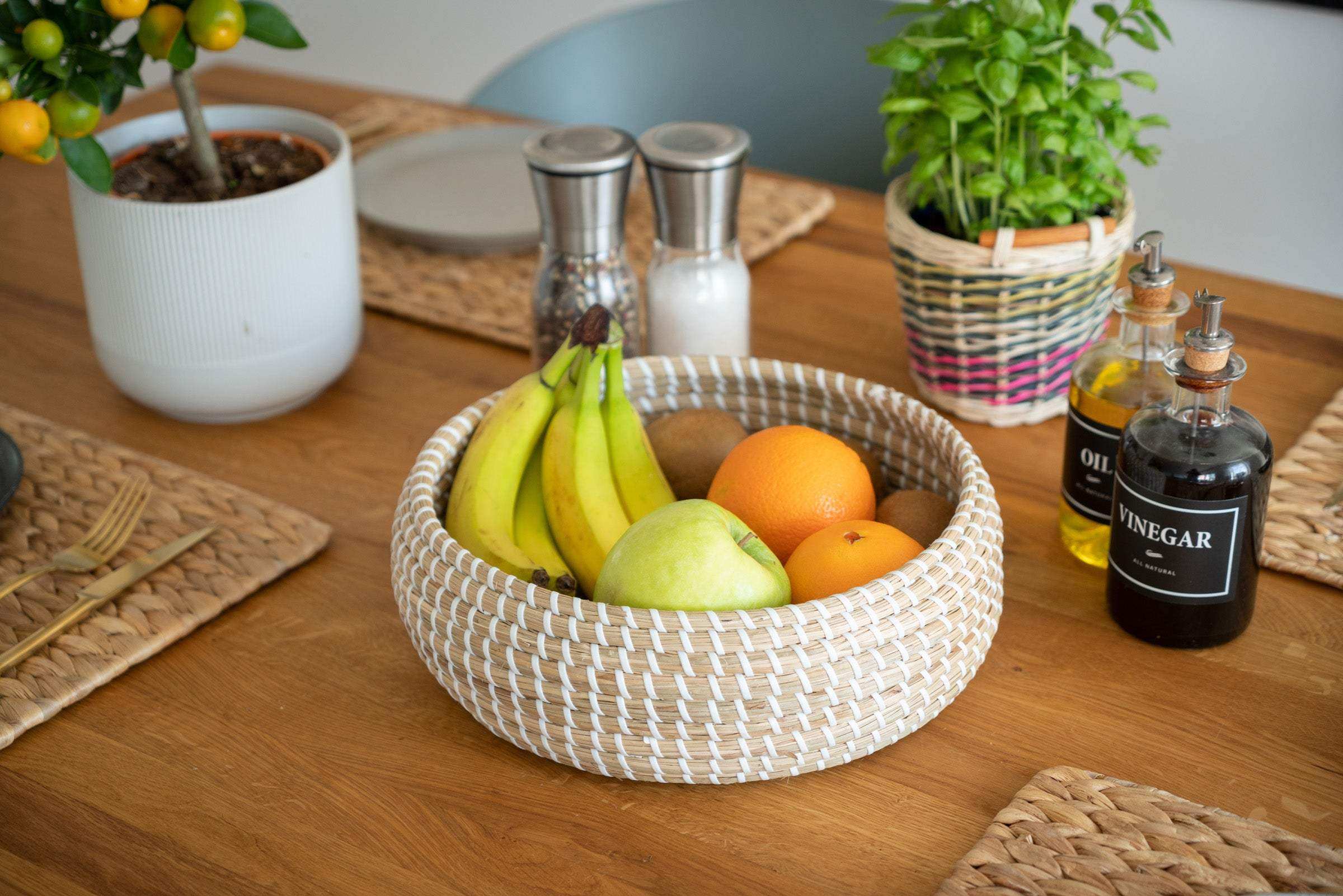 Obstschale aus Seegras - Korb groß, rund und flach - Decorasian.eu