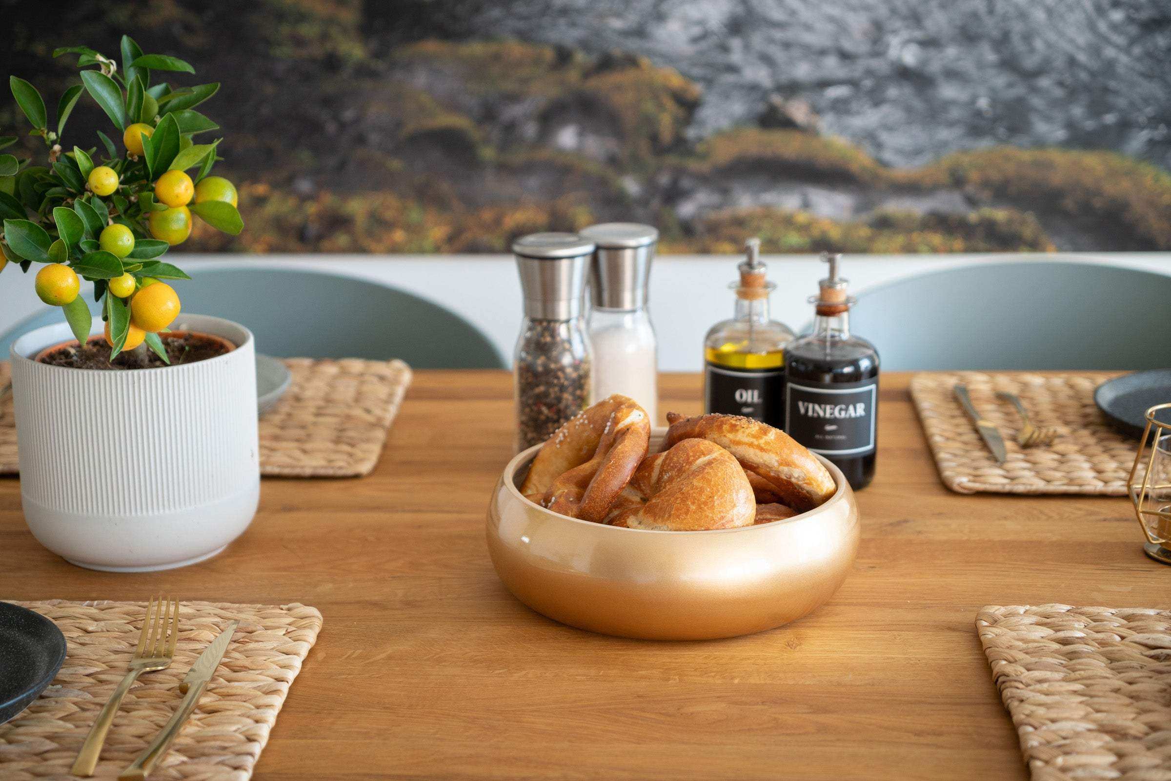 Obstschale aus Bambus Holz – Dekoschale mit glänzender metallic Lackierung - Decorasian.eu