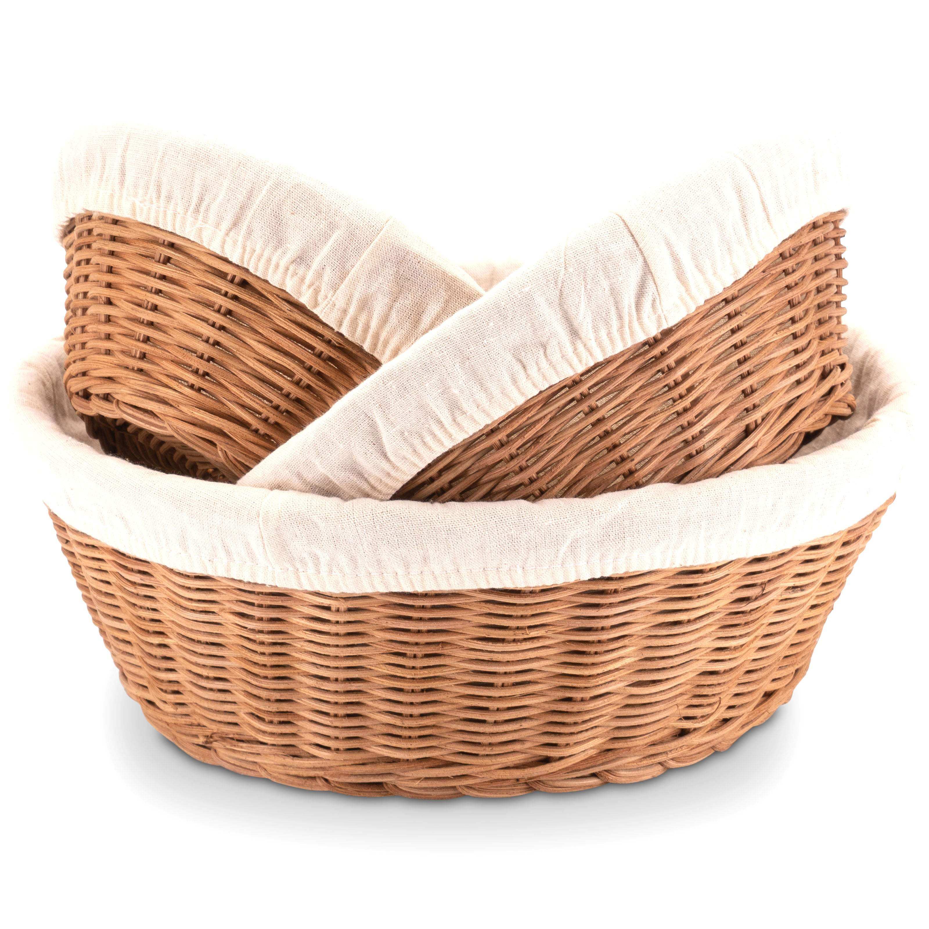 Set aus 3 Brötchenkörben aus Rattan geflochten mit Leinentuch - Decorasian.eu