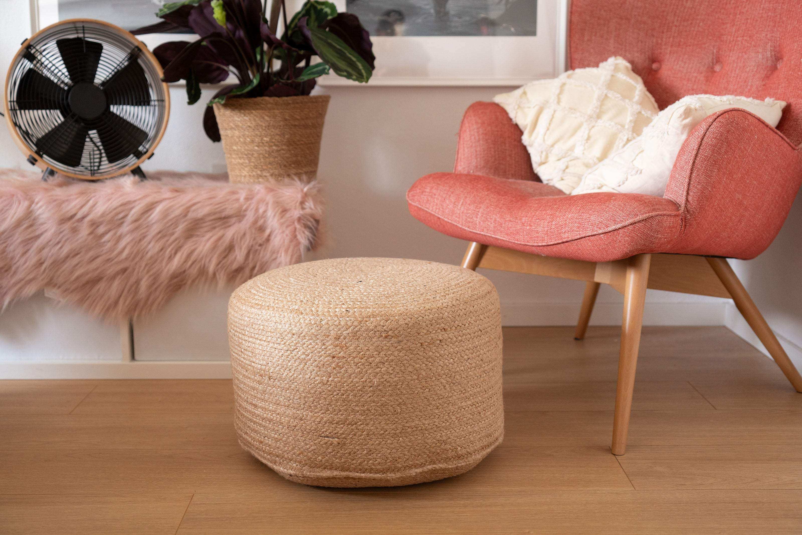 Runder Jute Pouf im Boho Stil - Decorasian.eu