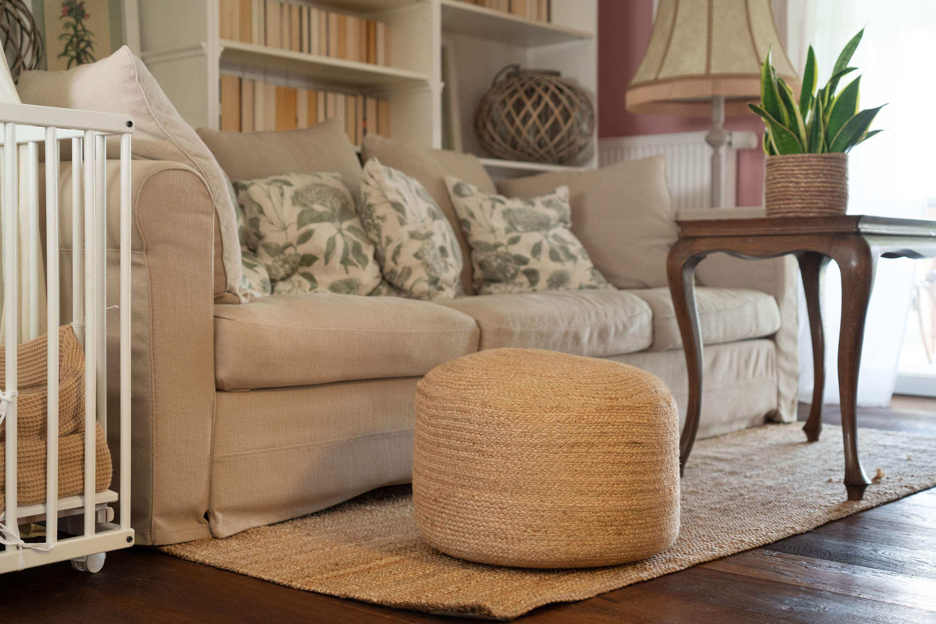 Runder Jute Pouf im Boho Stil - Decorasian.eu