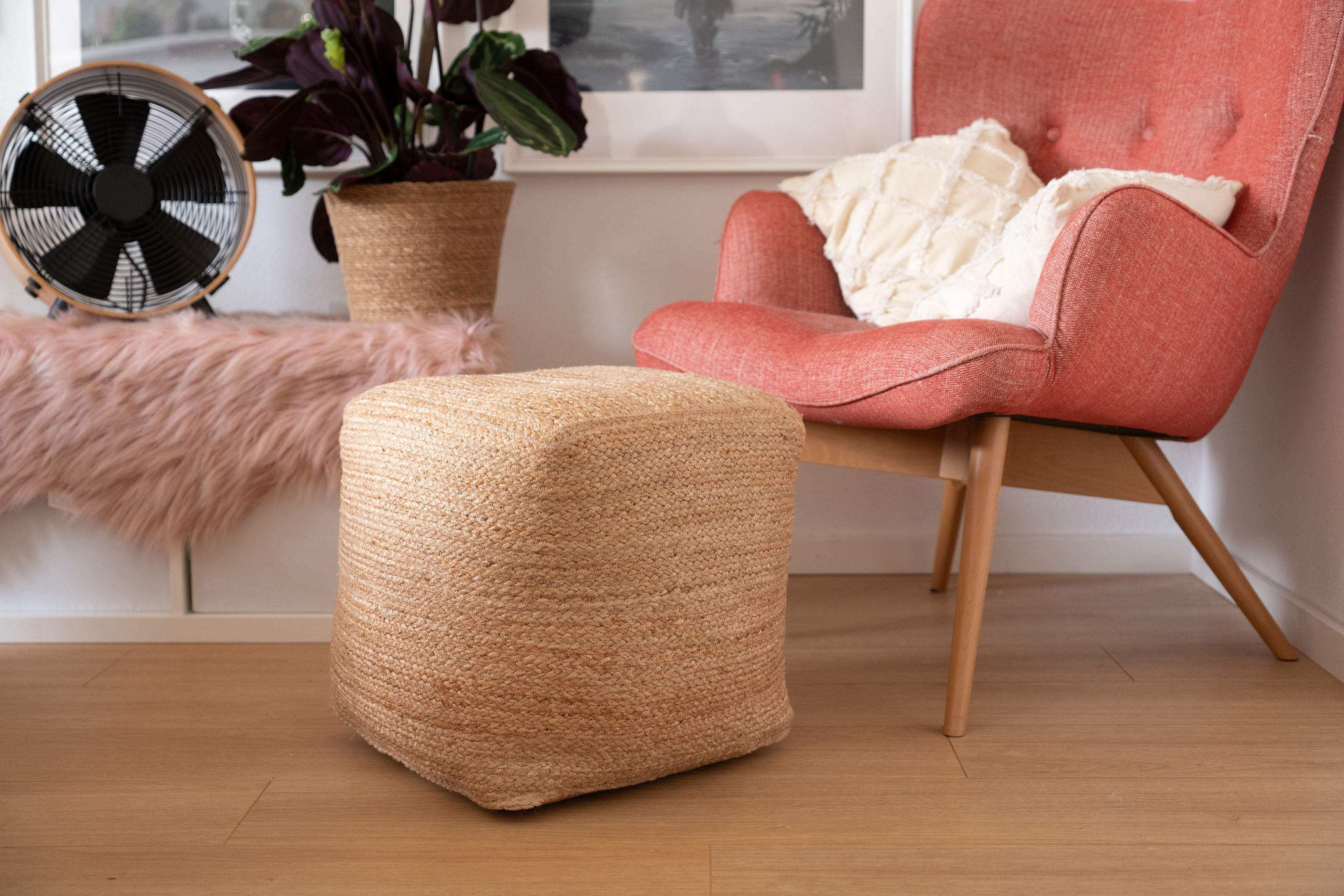 Sitzpouf aus Jute im Boho Stil - Würfelförmig und hoch - Decorasian.eu